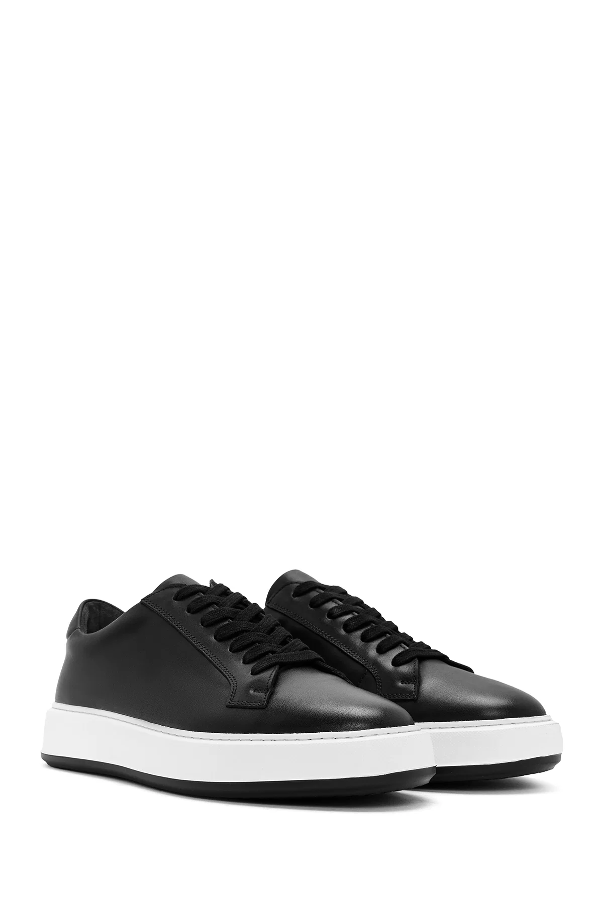 Erkek Siyah Bağcıklı Deri Sneaker - Image 3