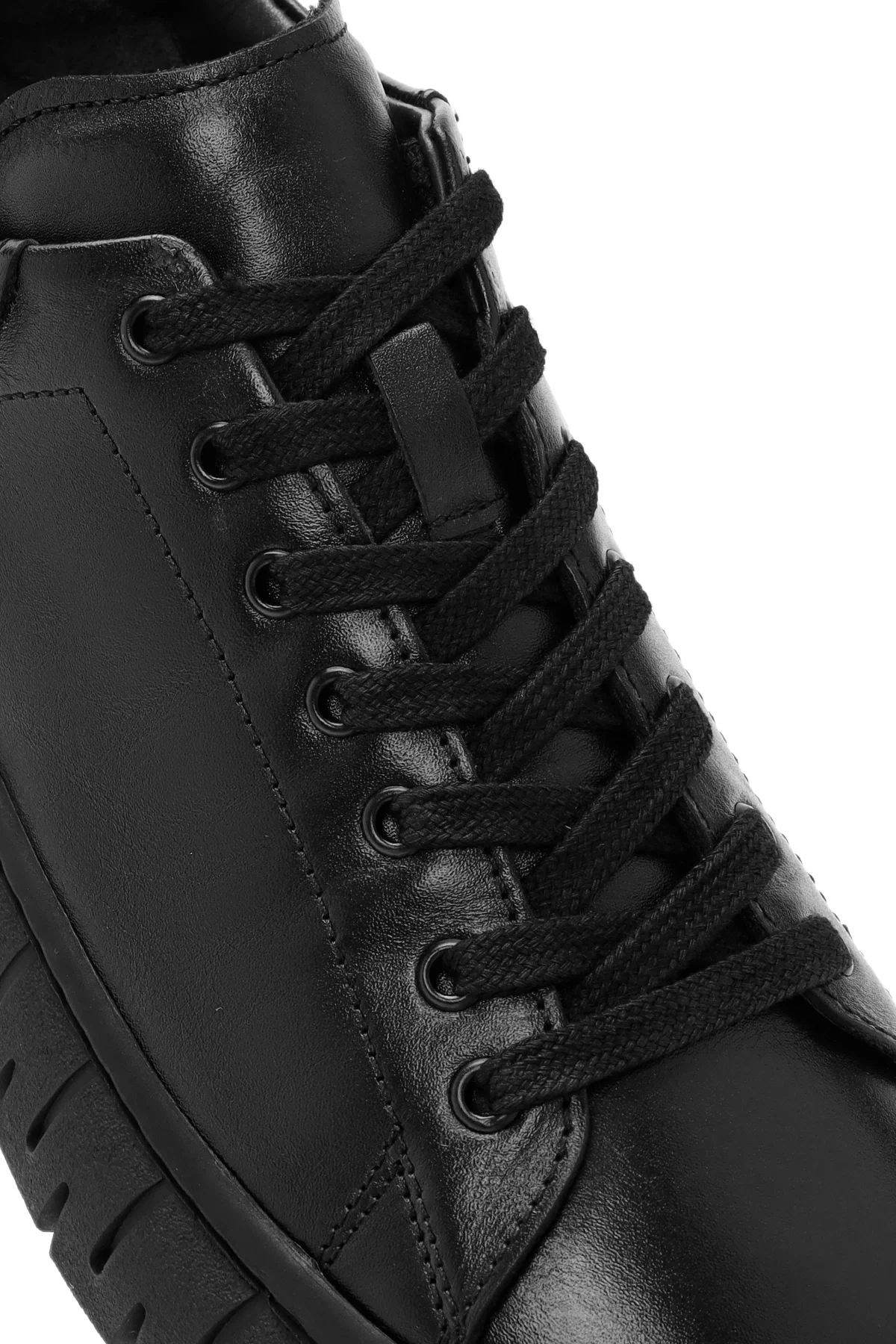 Erkek Siyah Bağcıklı Deri Sneaker - Image 8