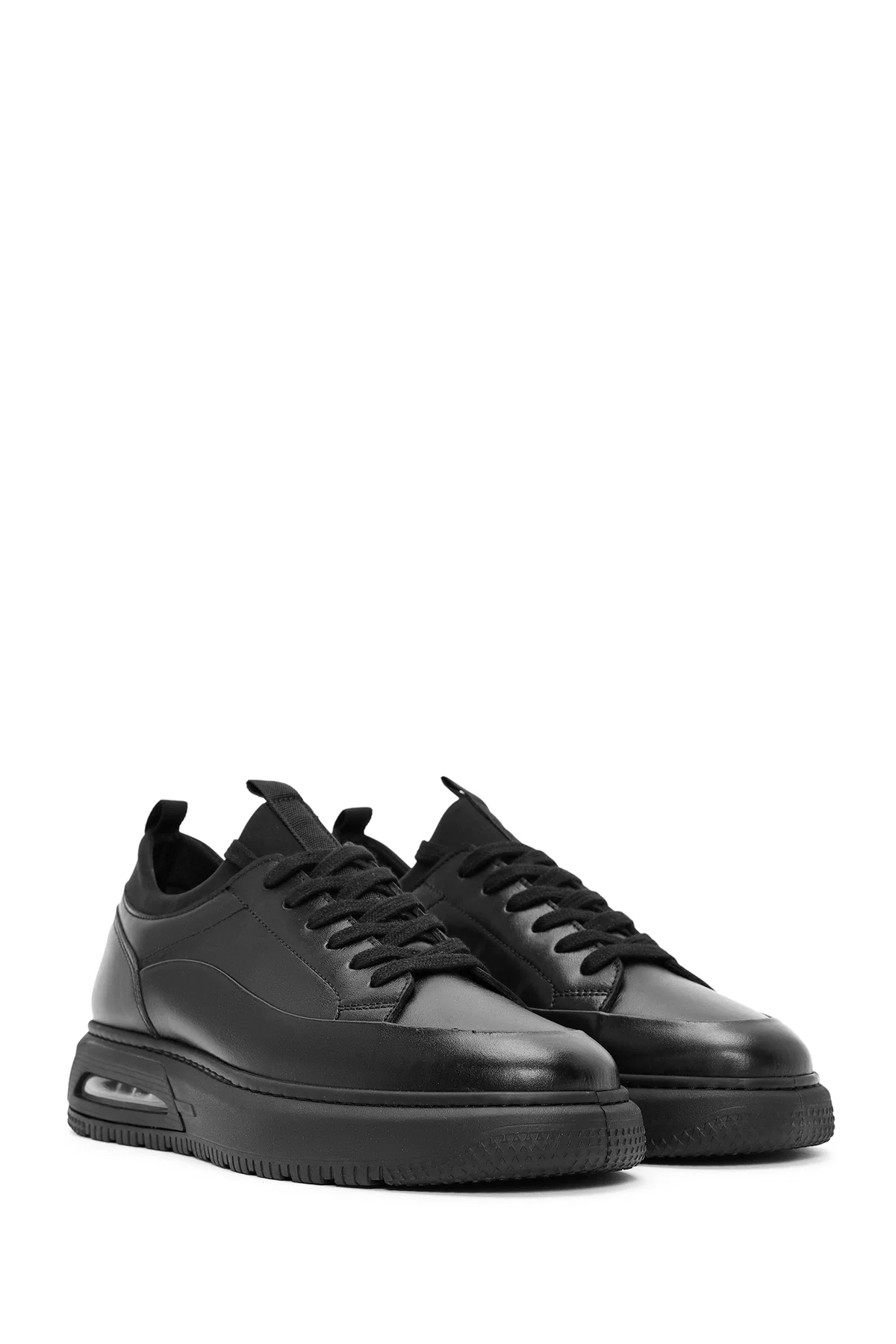 Erkek Siyah Bağcıklı Deri Sneaker - Image 3