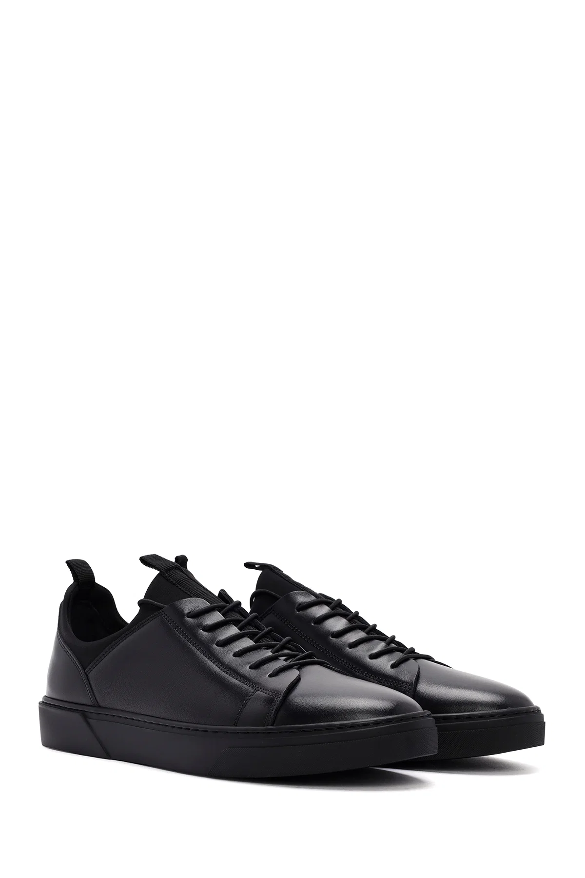 Erkek Siyah Bağcıklı Deri Sneaker - Image 3