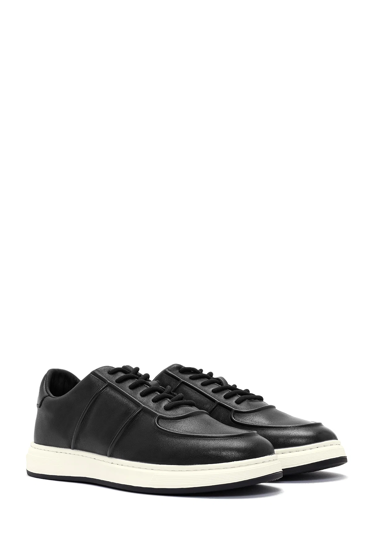 Erkek Siyah Bağcıklı Deri Sneaker - Image 3