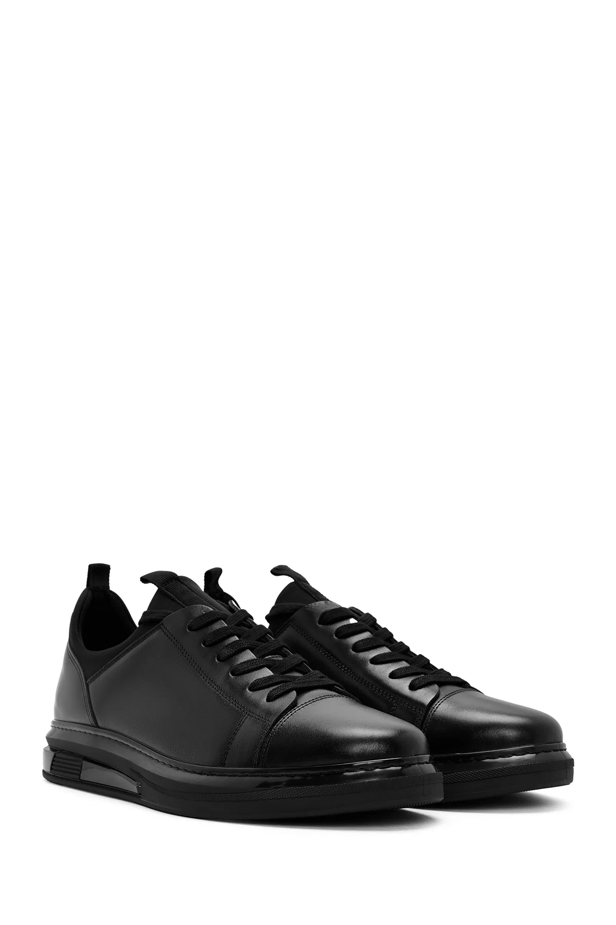 Erkek Siyah Bağcıklı Deri Sneaker - Image 3