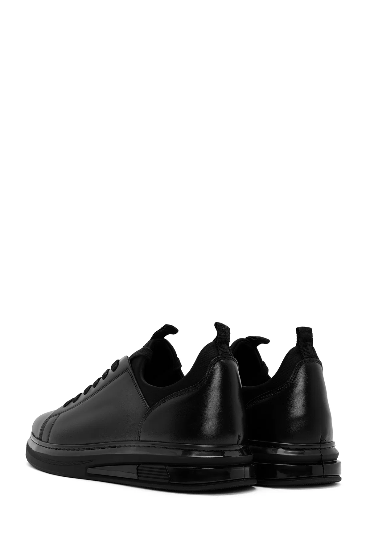 Erkek Siyah Bağcıklı Deri Sneaker - Image 5