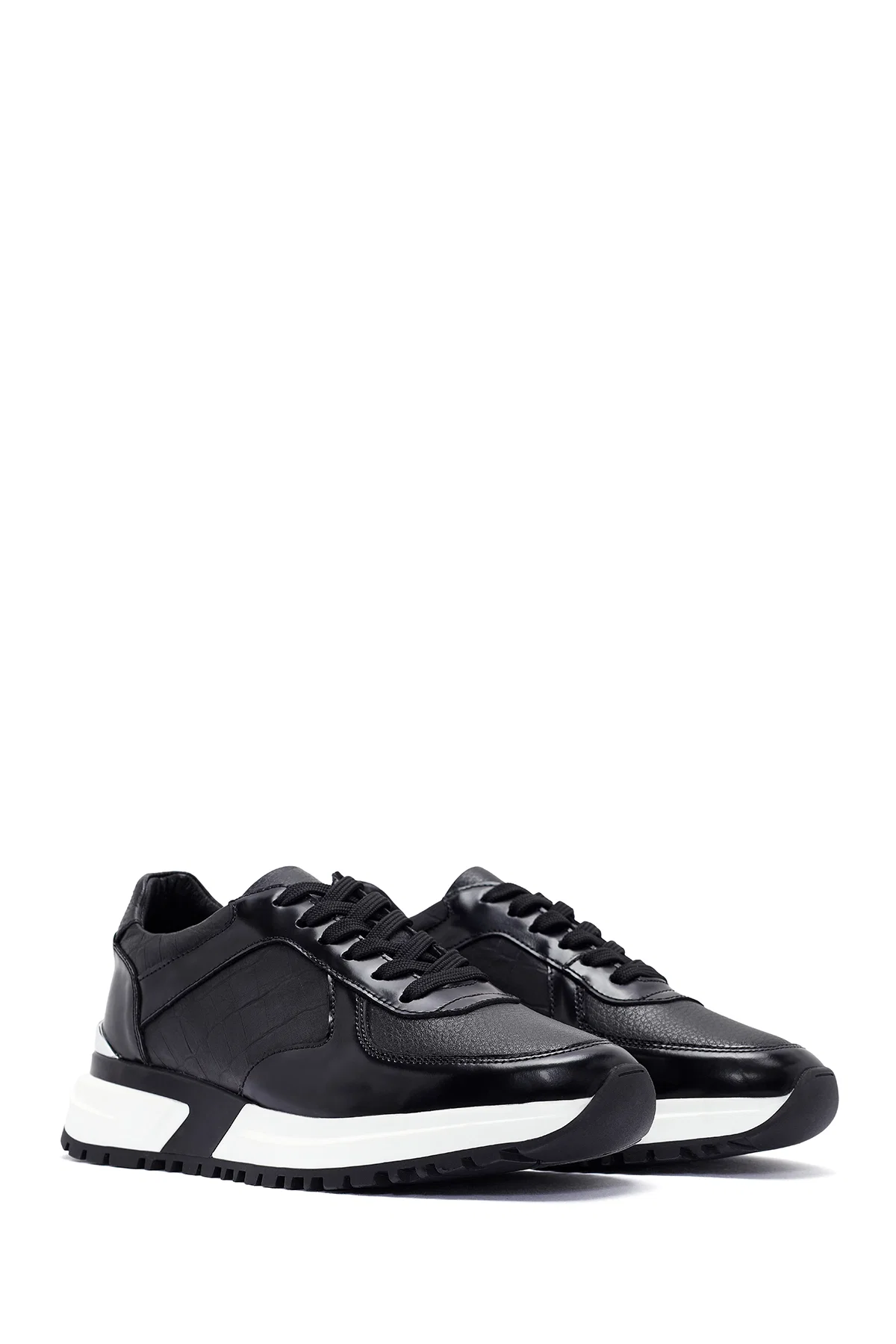 Erkek Siyah Bağcıklı Deri Sneaker - Image 3