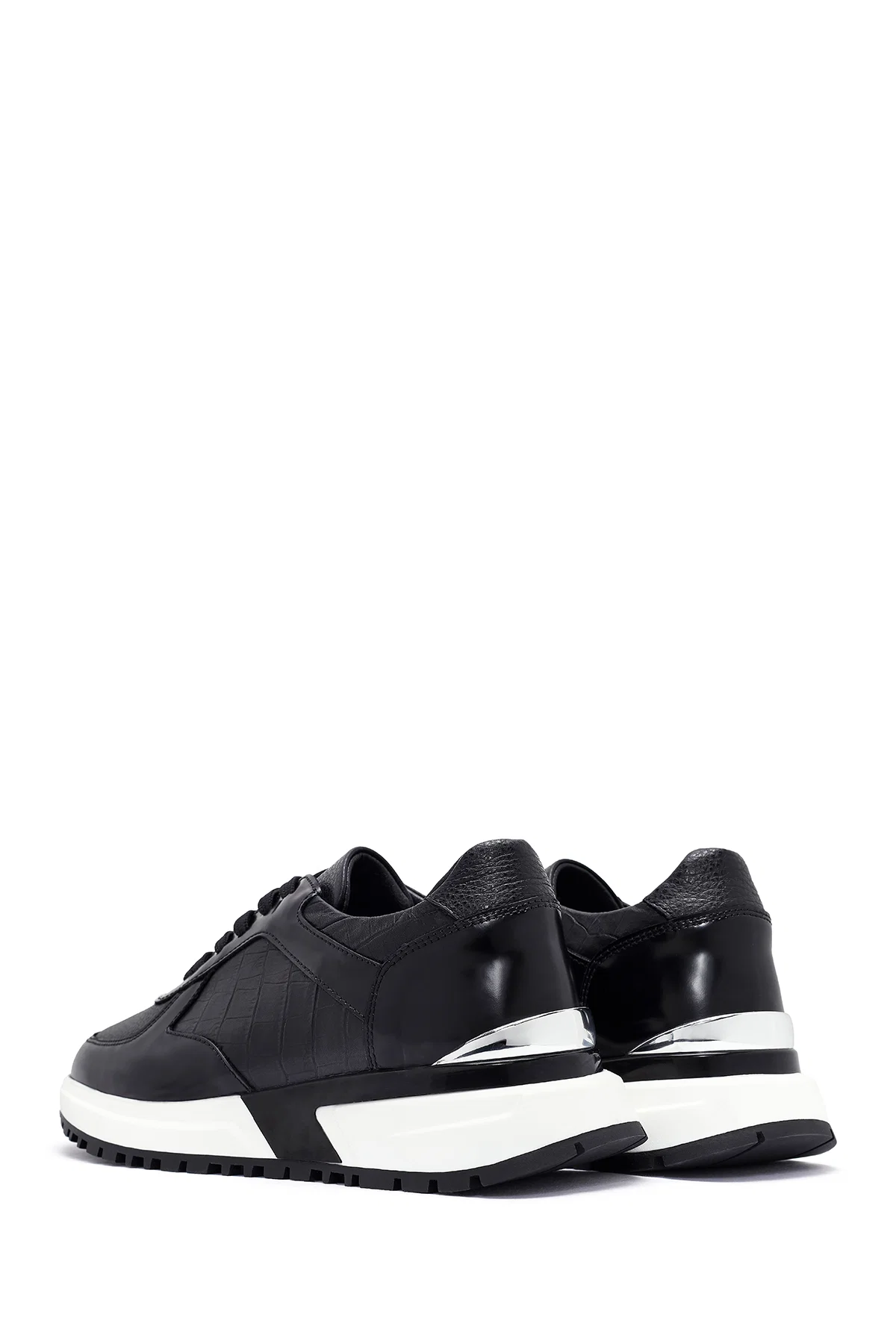 Erkek Siyah Bağcıklı Deri Sneaker - Image 5