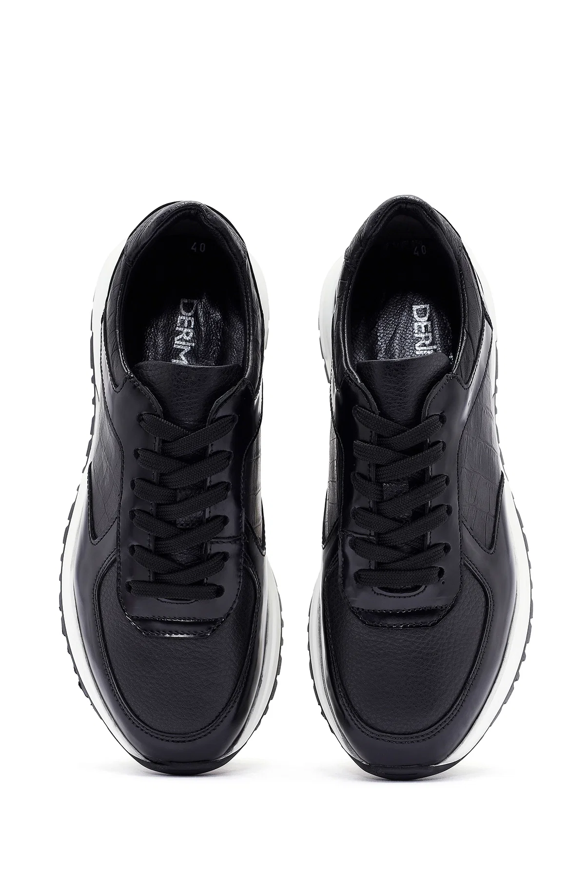 Erkek Siyah Bağcıklı Deri Sneaker - Image 7