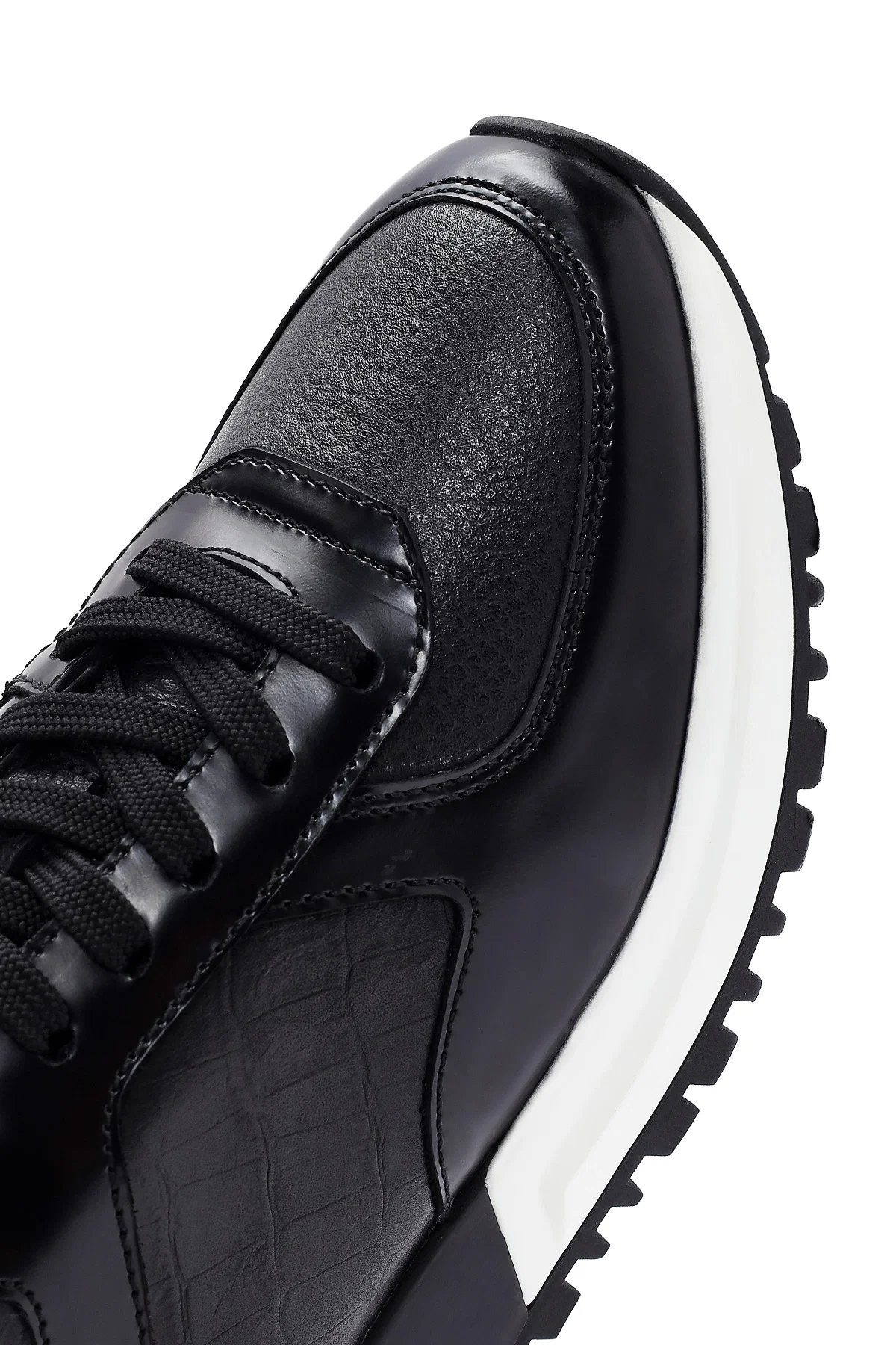Erkek Siyah Bağcıklı Deri Sneaker - Image 9