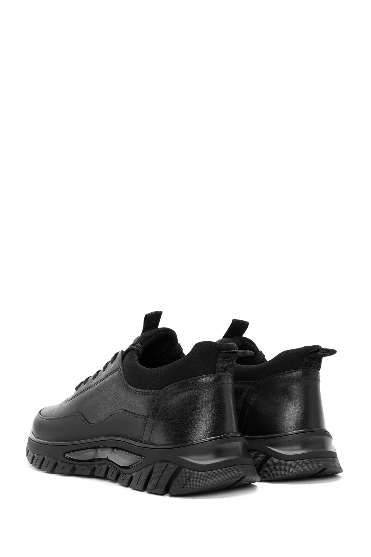 Erkek Siyah Bağcıklı Deri Sneaker - Image 5