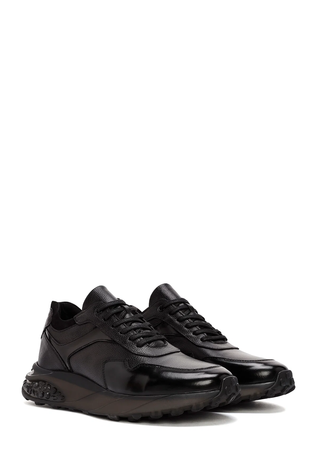 Erkek Siyah Bağcıklı Deri Sneaker - Image 3