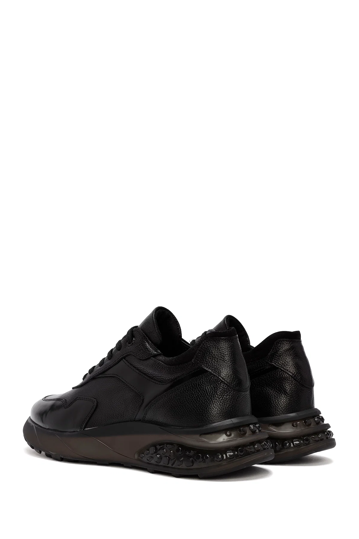 Erkek Siyah Bağcıklı Deri Sneaker - Image 5