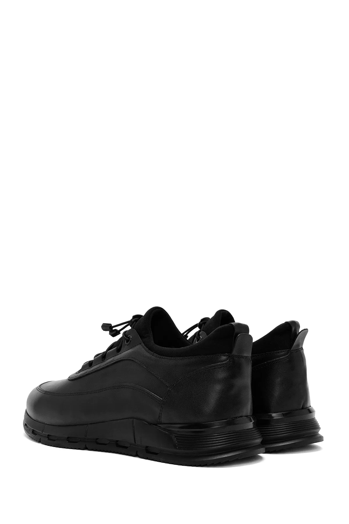 Erkek Siyah Bağcıklı Deri Sneaker - Image 5
