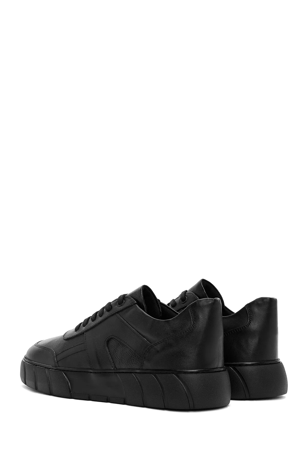 Erkek Siyah Bağcıklı Deri Sneaker - Image 5
