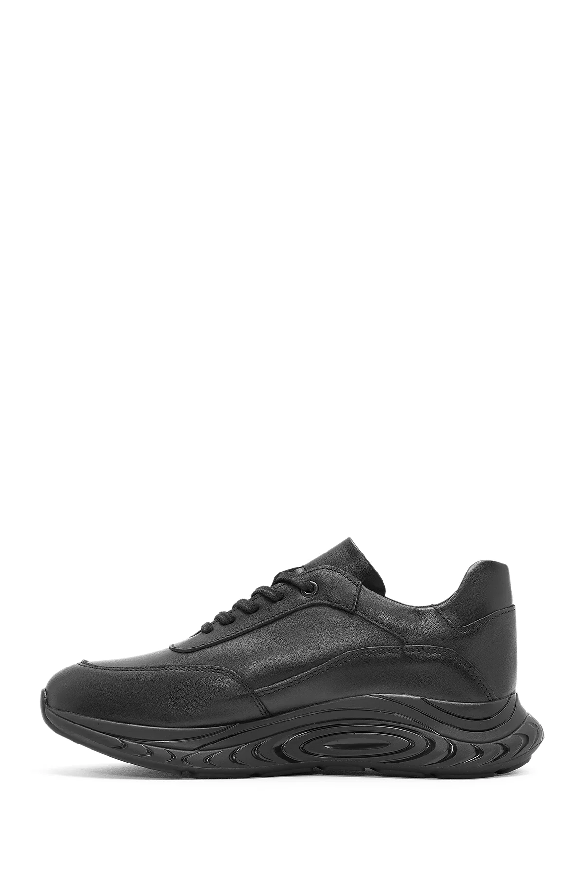 Erkek Siyah Bağcıklı Deri Sneaker - Image 2