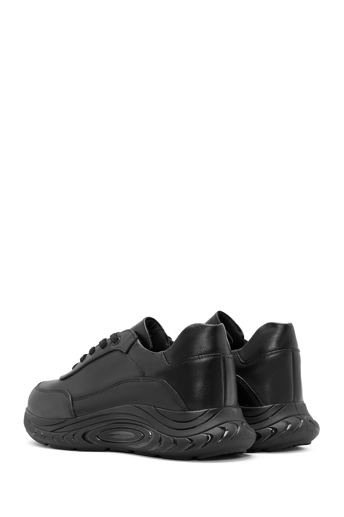 Erkek Siyah Bağcıklı Deri Sneaker - Image 5