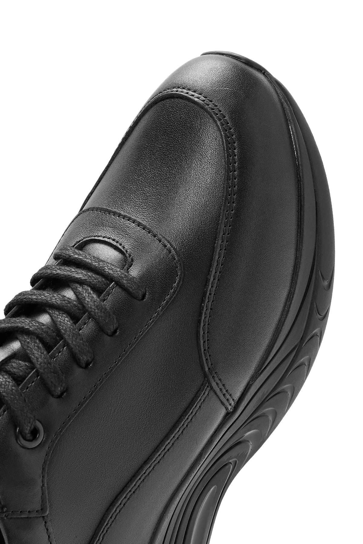 Erkek Siyah Bağcıklı Deri Sneaker - Image 9