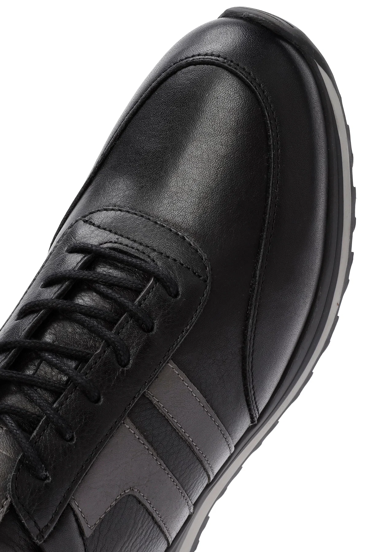 Erkek Siyah Bağcıklı Deri Sneaker - Image 9