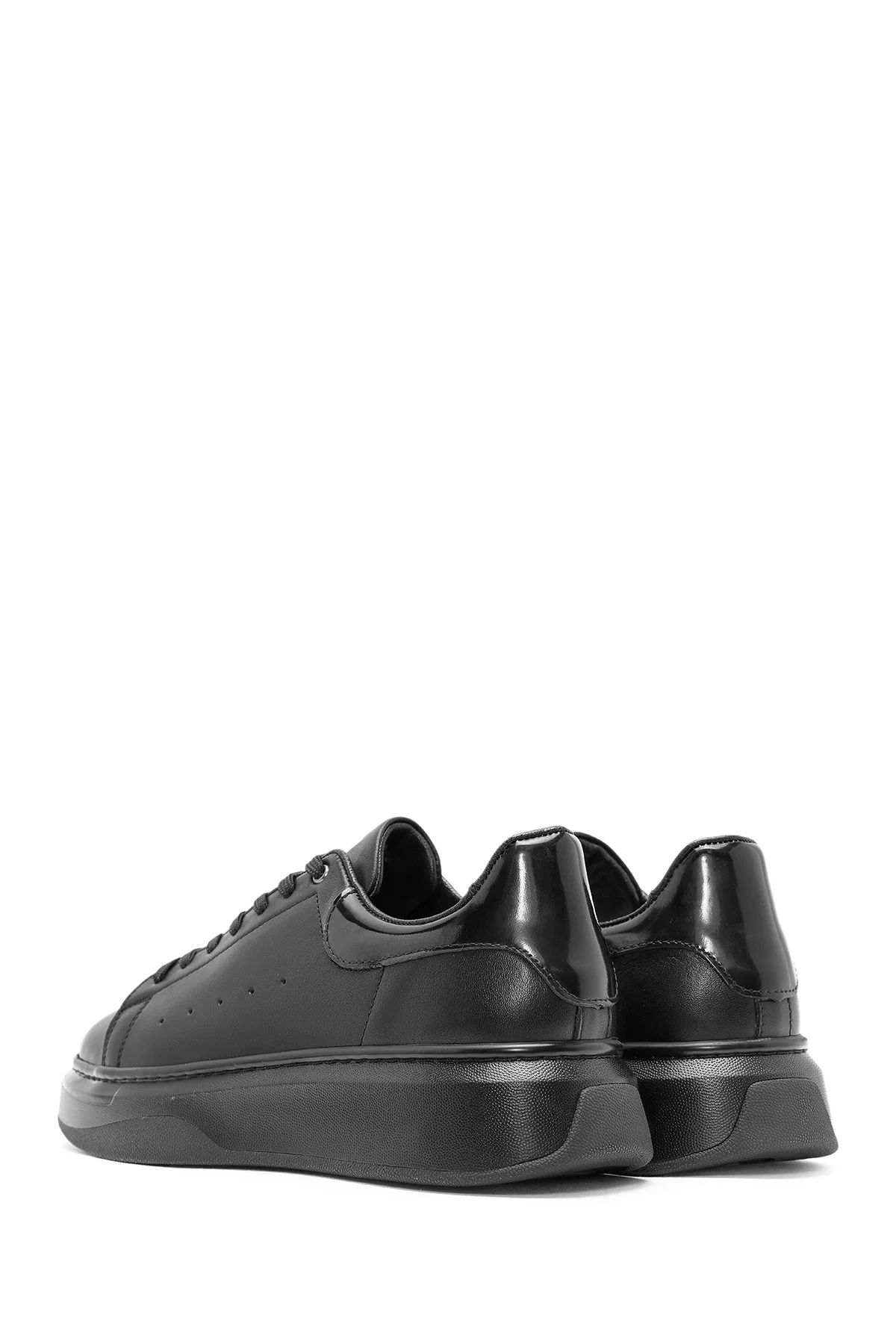Erkek Siyah Bağcıklı Deri Sneaker - Image 5