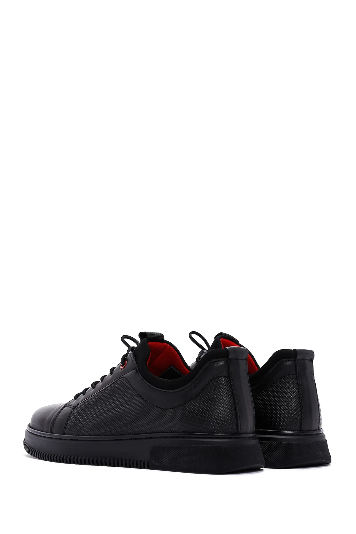Erkek Siyah Bağcıklı Deri Sneaker - Image 5