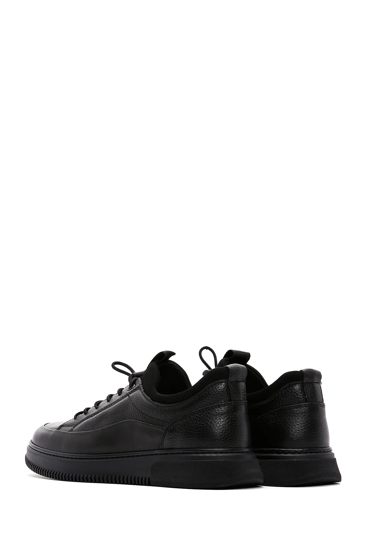 Erkek Siyah Bağcıklı Deri Sneaker - Image 5