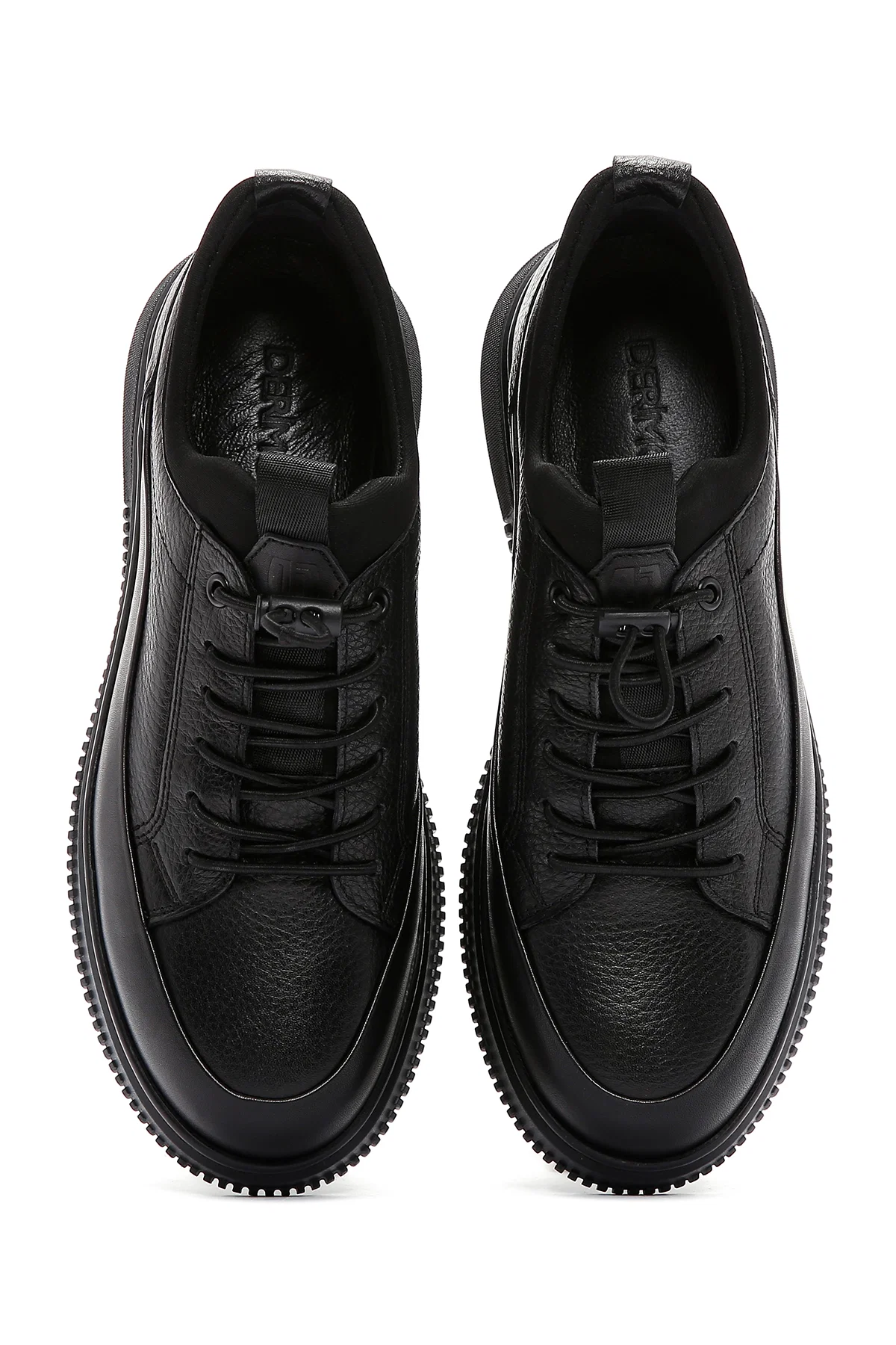 Erkek Siyah Bağcıklı Deri Sneaker - Image 6