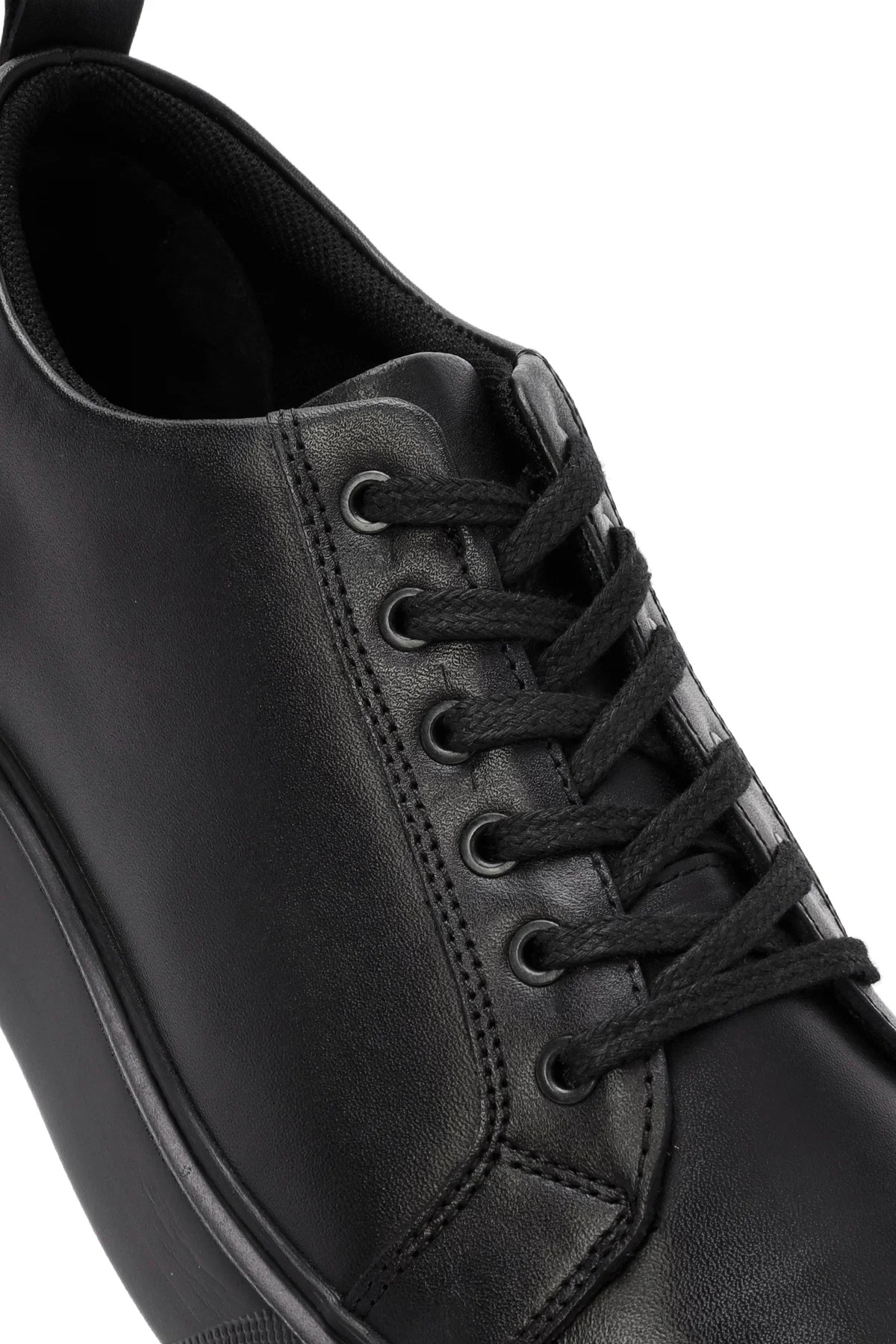 Erkek Siyah Bağcıklı Deri Sneaker - Image 9