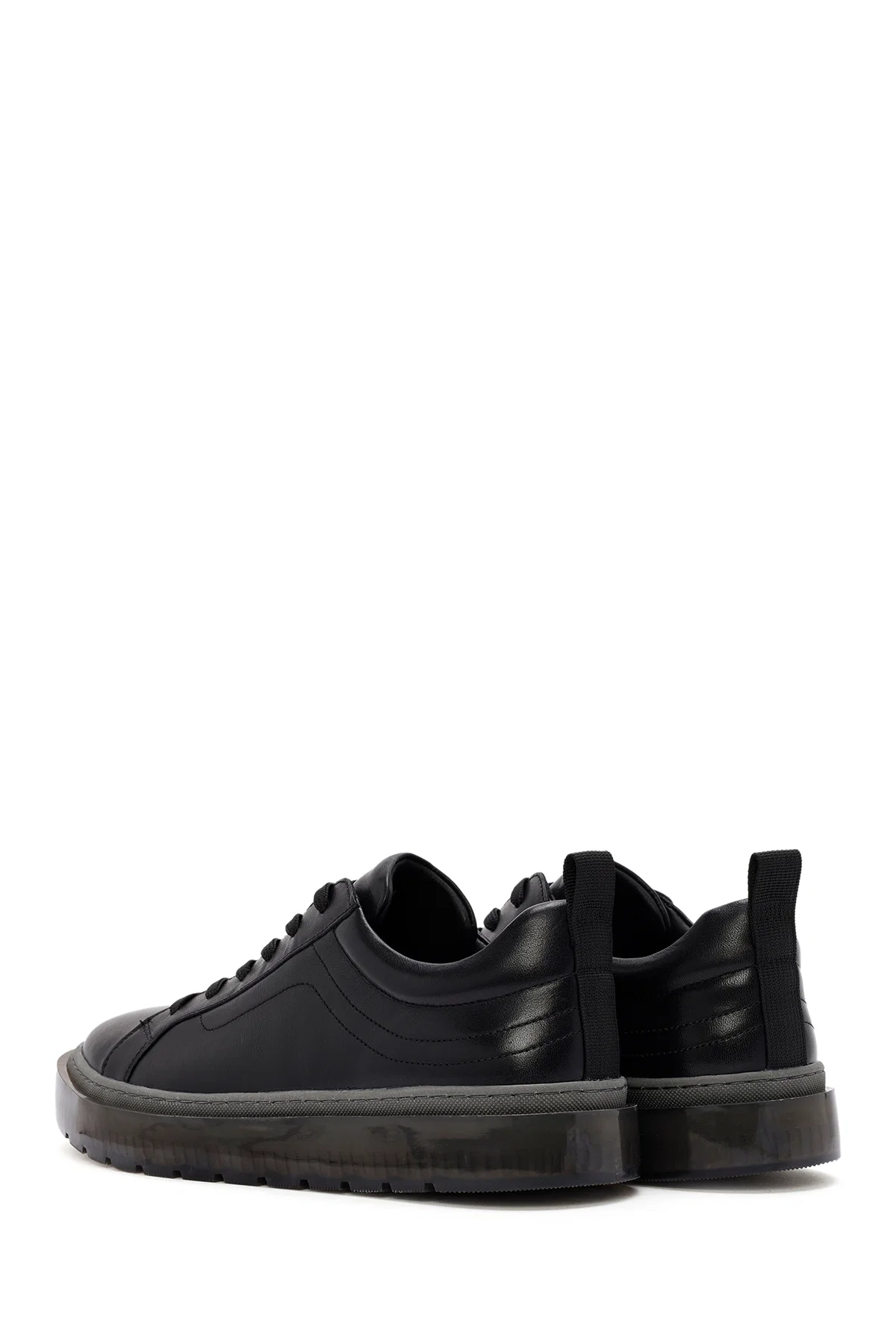 Erkek Siyah Bağcıklı Deri Sneaker - Image 5