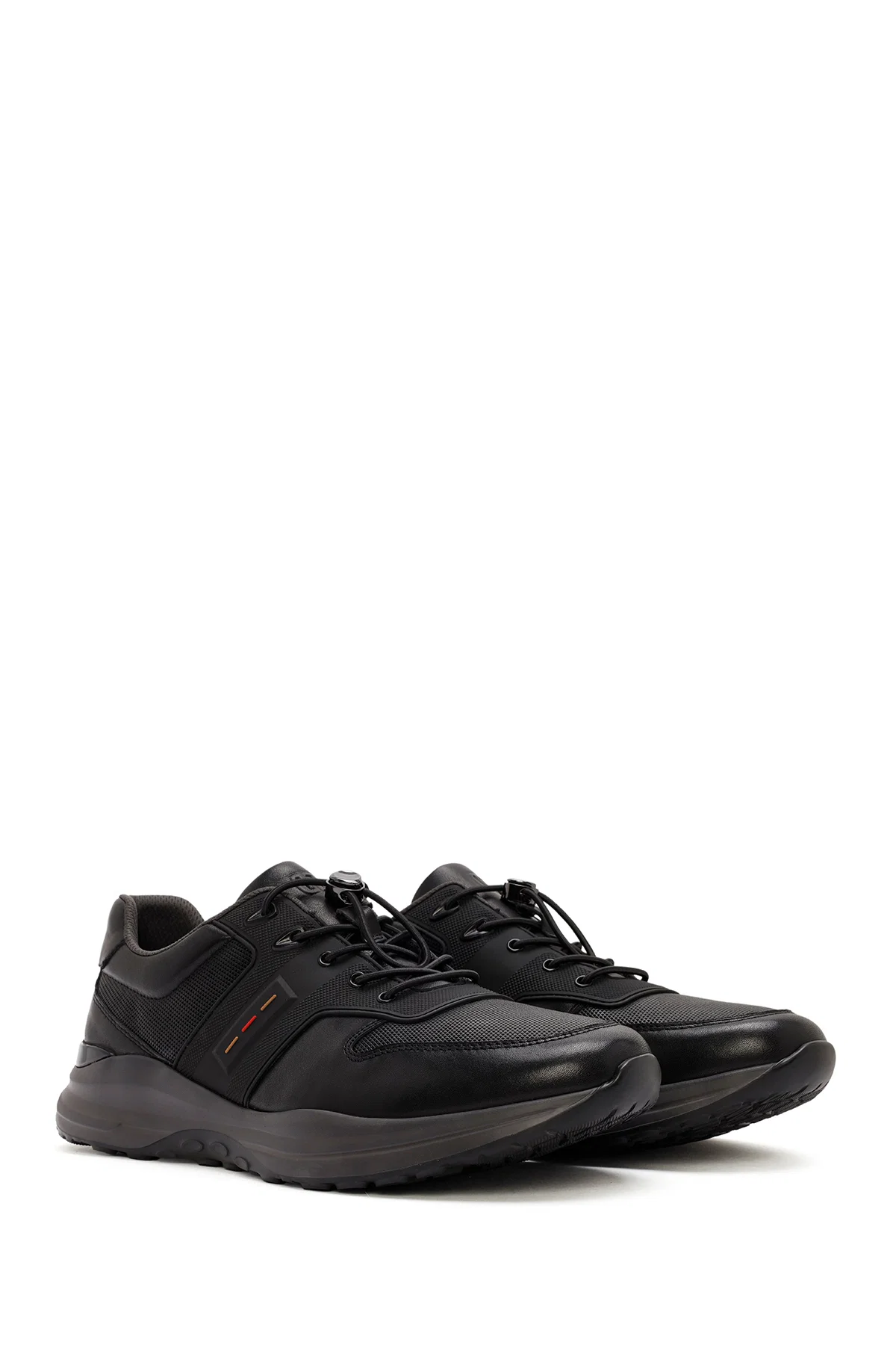 Erkek Siyah Bağcıklı Deri Sneaker - Image 3