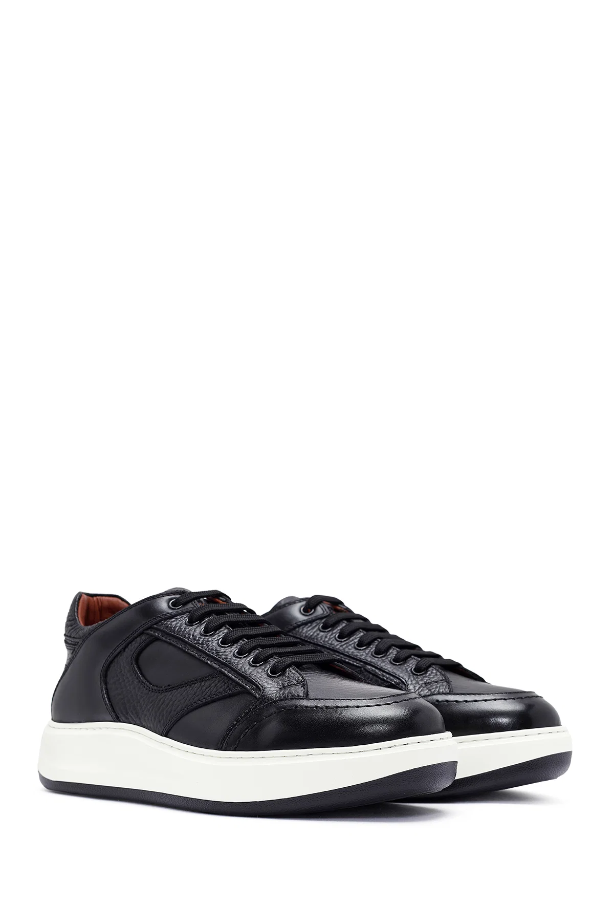 Erkek Siyah Bağcıklı Deri Sneaker - Image 3