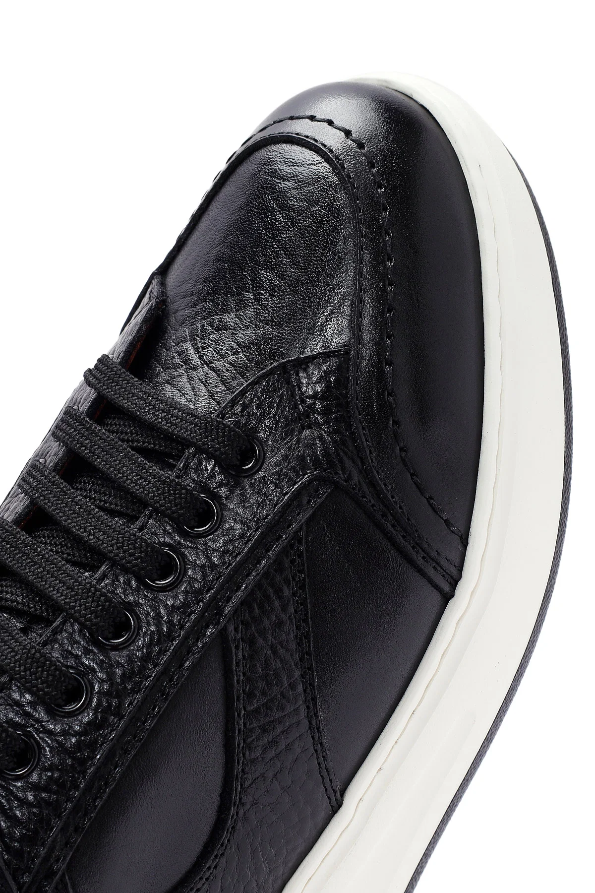 Erkek Siyah Bağcıklı Deri Sneaker - Image 9