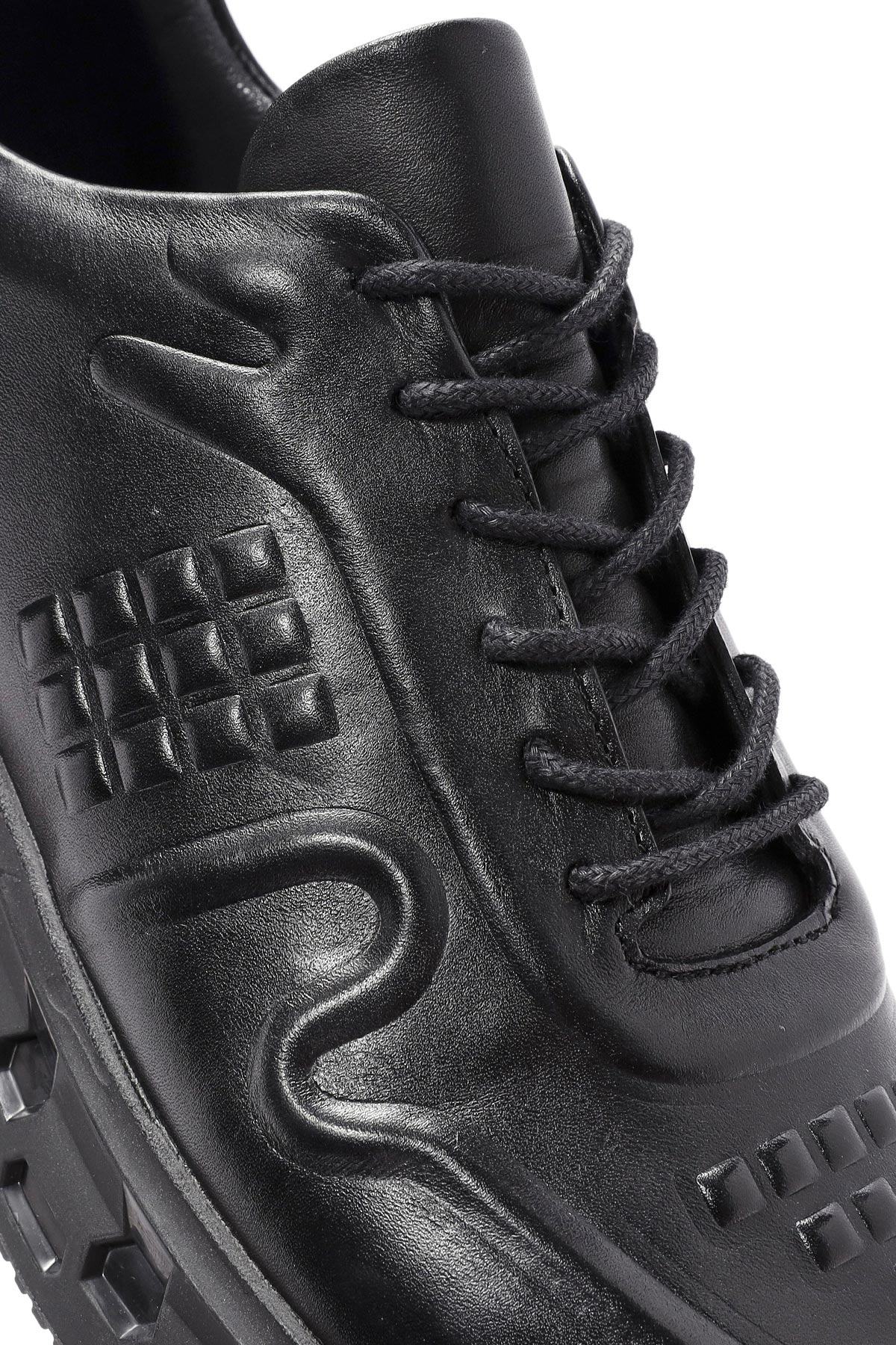 Erkek Siyah Bağcıklı Deri Sneaker - Image 10
