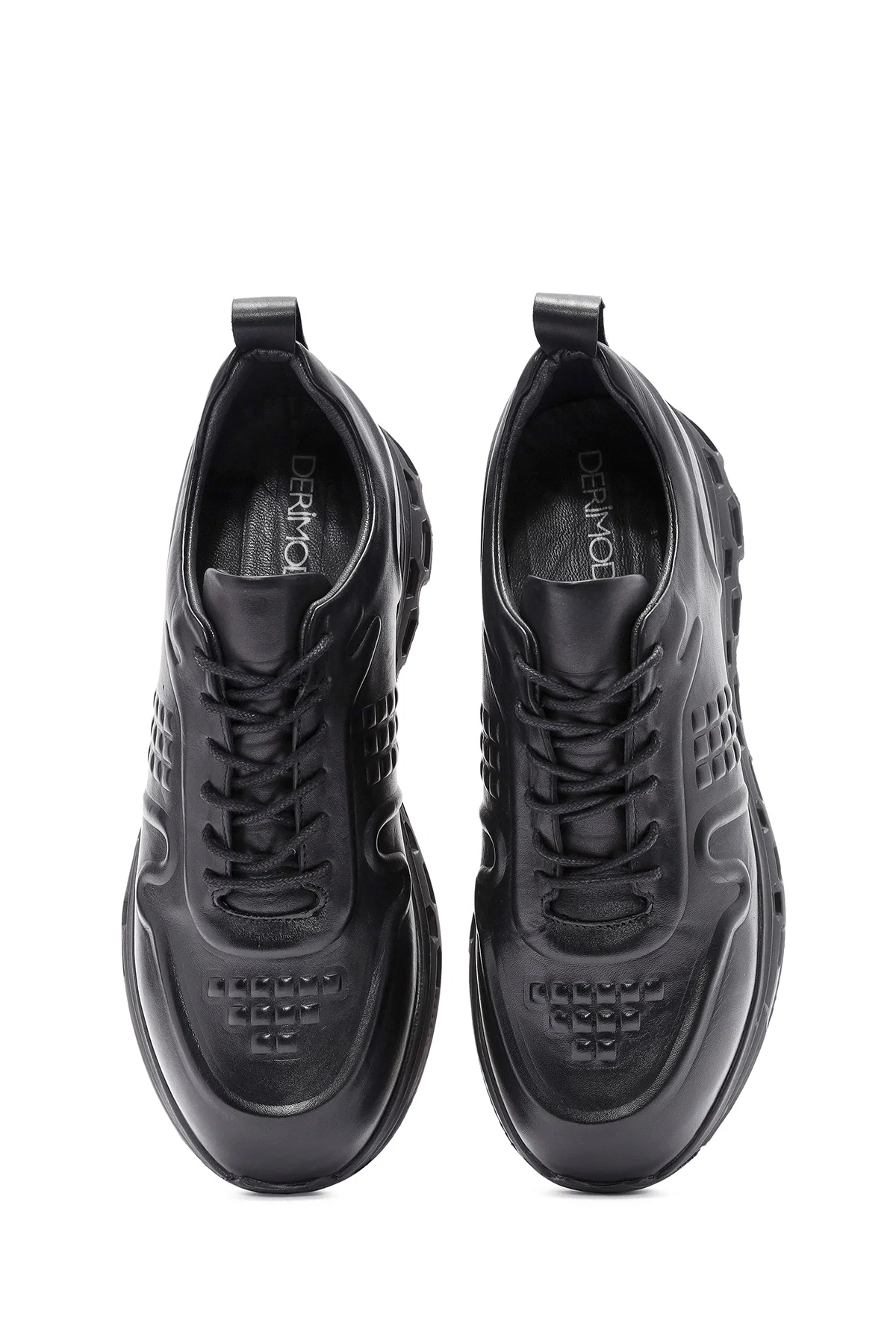 Erkek Siyah Bağcıklı Deri Sneaker - Image 7