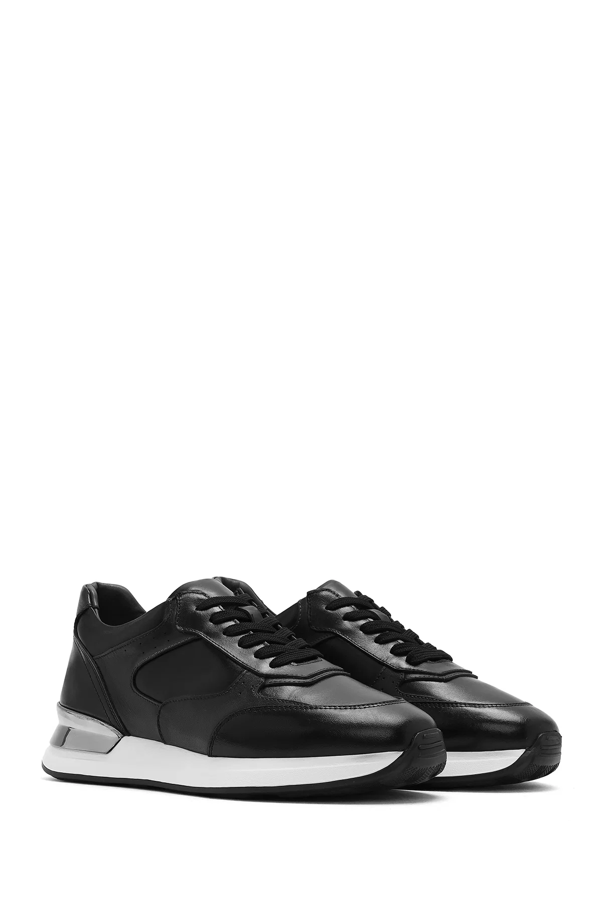 Erkek Siyah Bağcıklı Deri Sneaker - Image 3