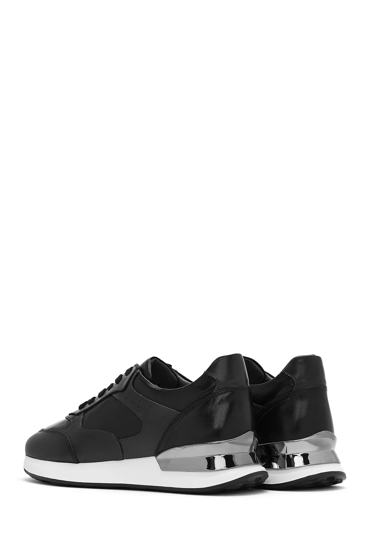 Erkek Siyah Bağcıklı Deri Sneaker - Image 5