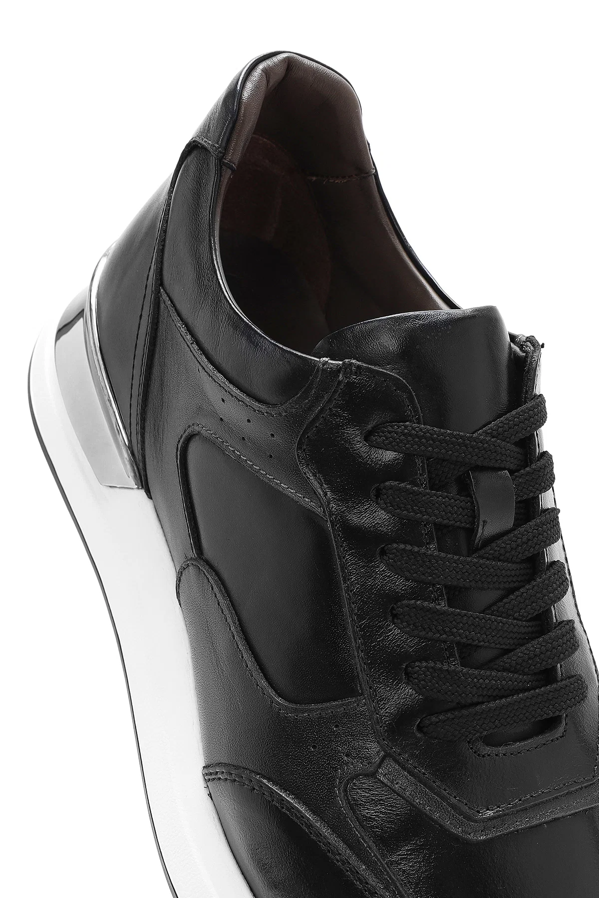 Erkek Siyah Bağcıklı Deri Sneaker - Image 9