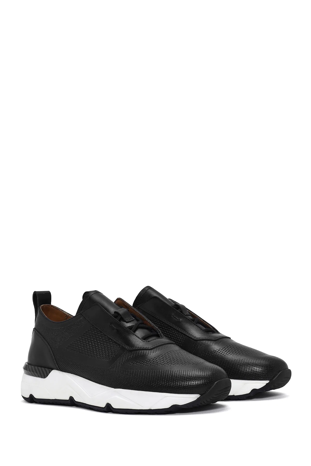 Erkek Siyah Bağcıklı Deri Sneaker - Image 3