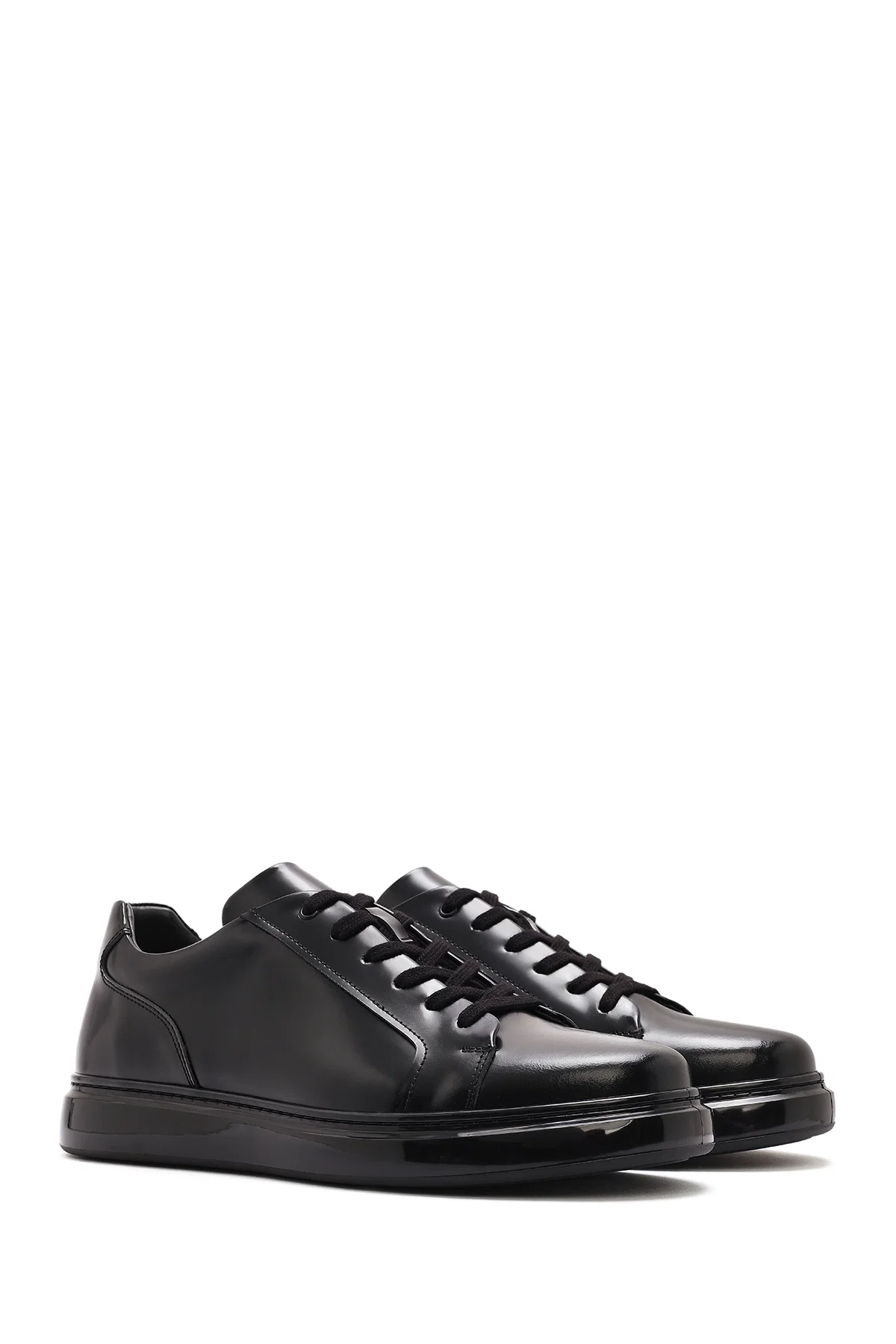 Erkek Siyah Bağcıklı Deri Sneaker - Image 3