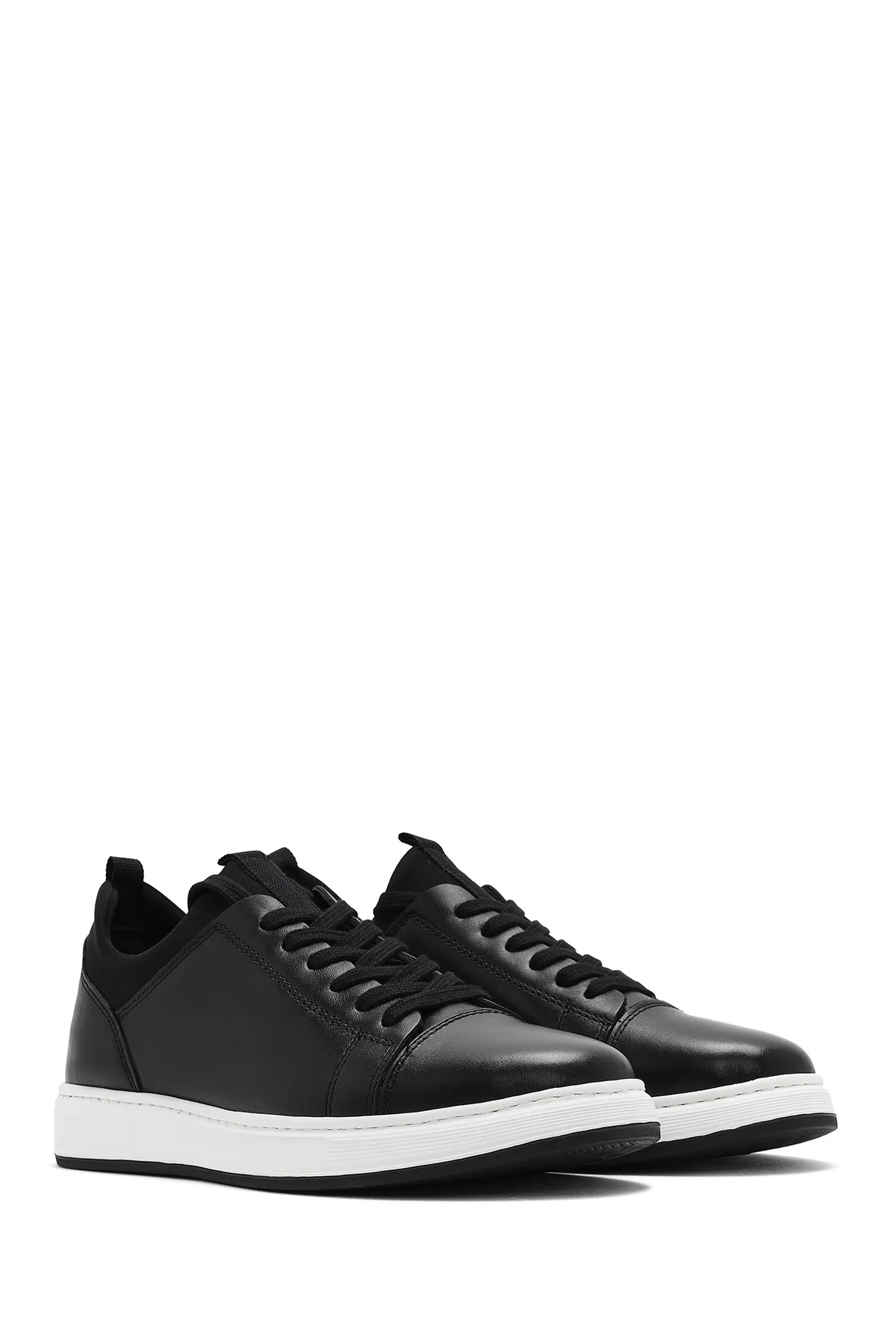 Erkek Siyah Bağcıklı Deri Sneaker - Image 3