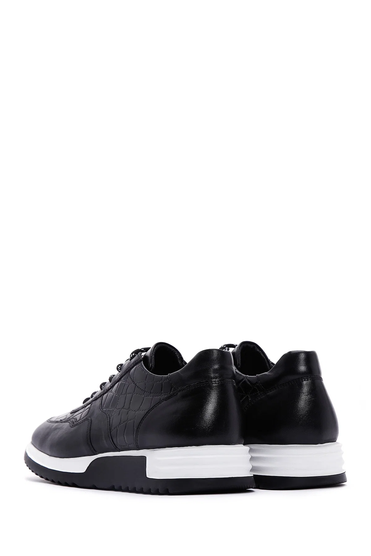 Erkek Siyah Bağcıklı Deri Sneaker - Image 5