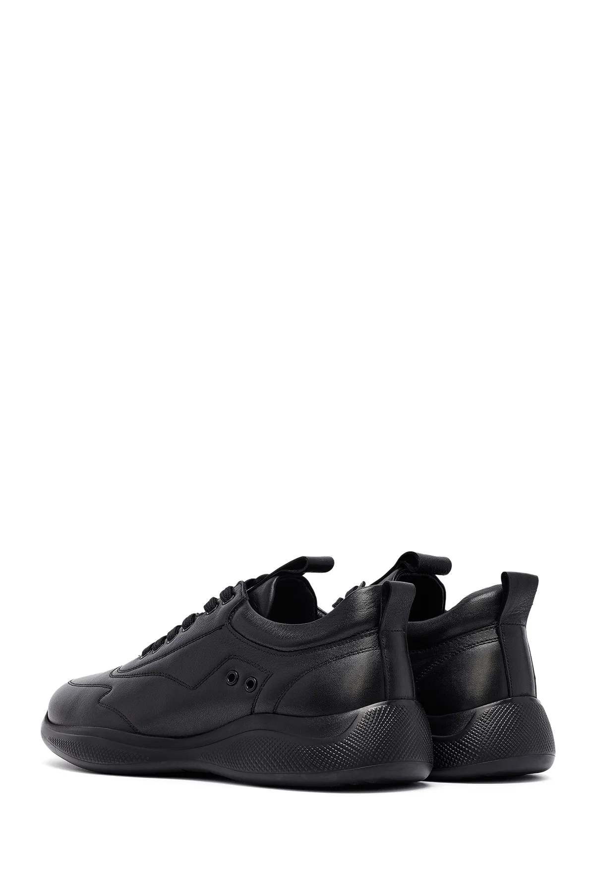 Erkek Siyah Bağcıklı Deri Sneaker - Image 5