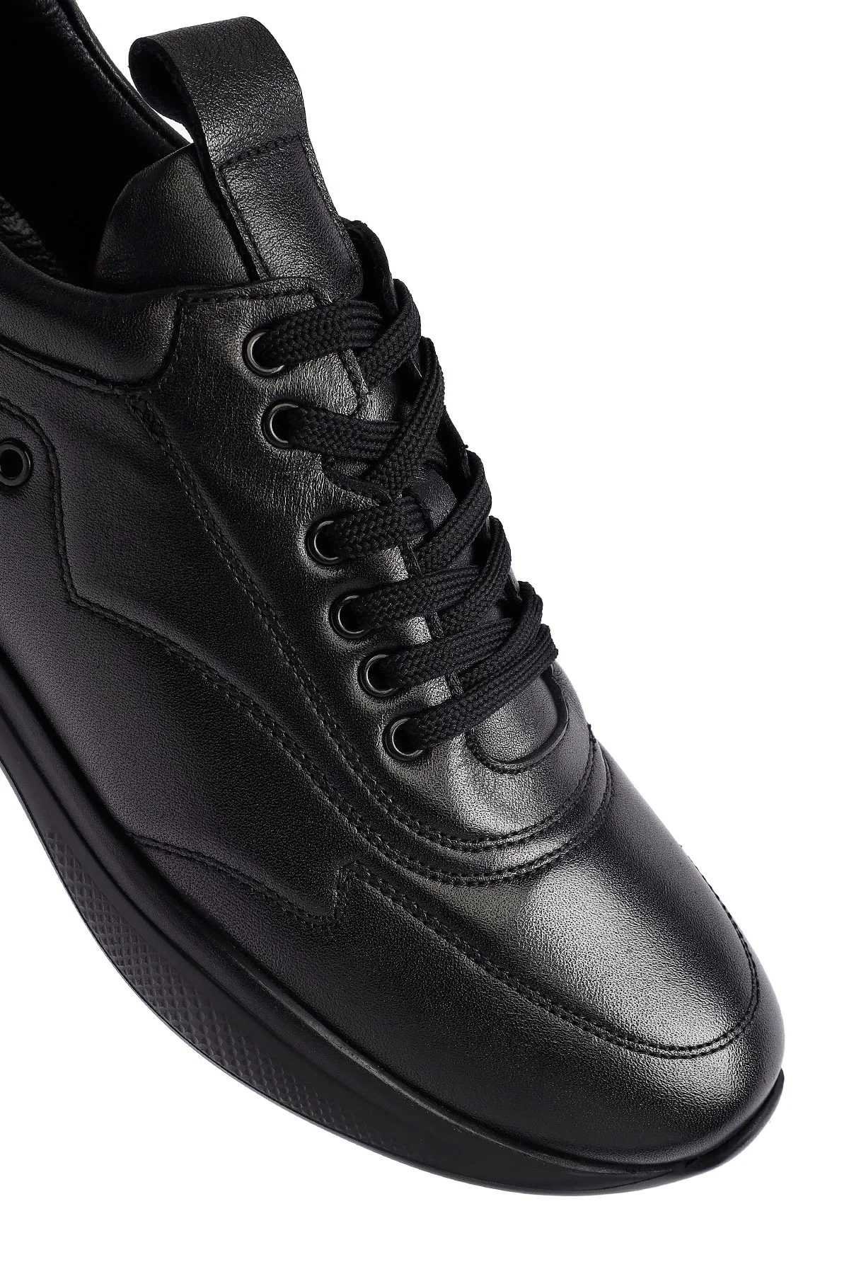 Erkek Siyah Bağcıklı Deri Sneaker - Image 9