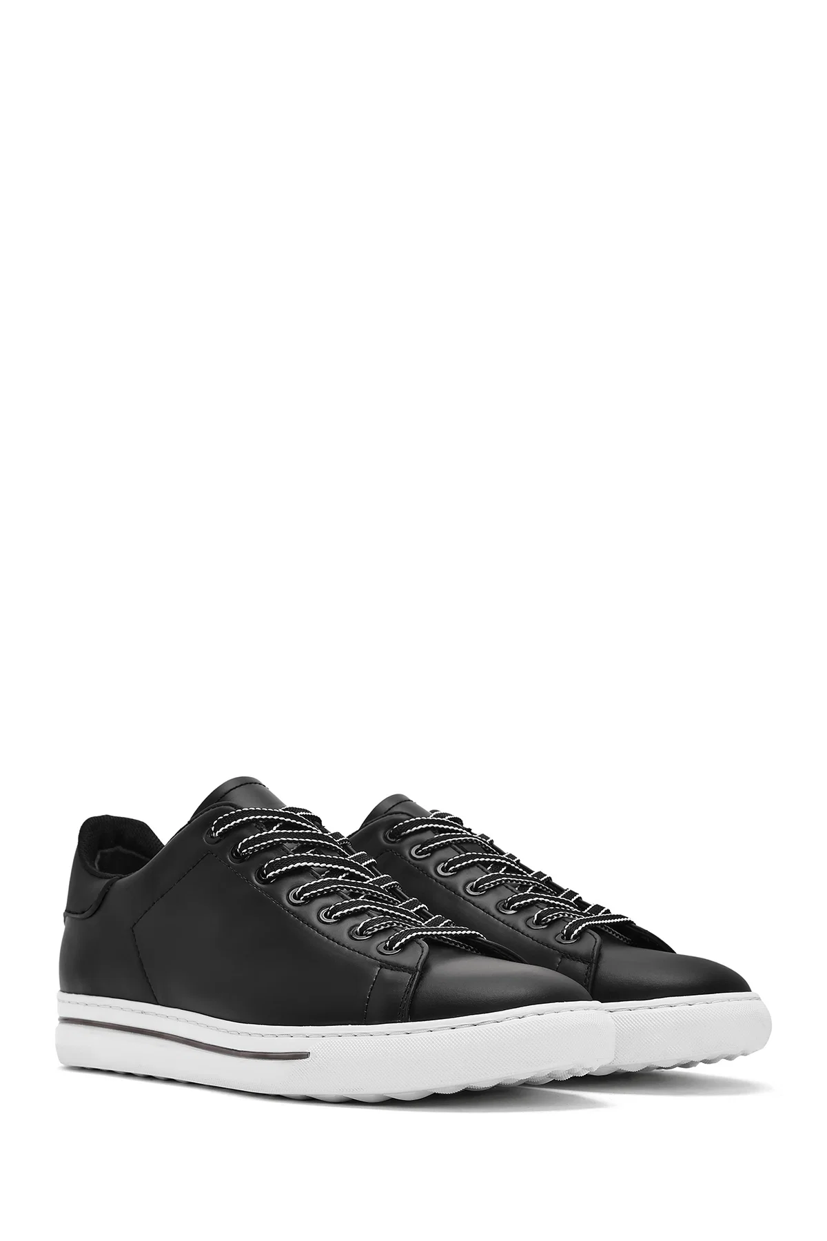 Erkek Siyah Bağcıklı Deri Sneaker - Image 3