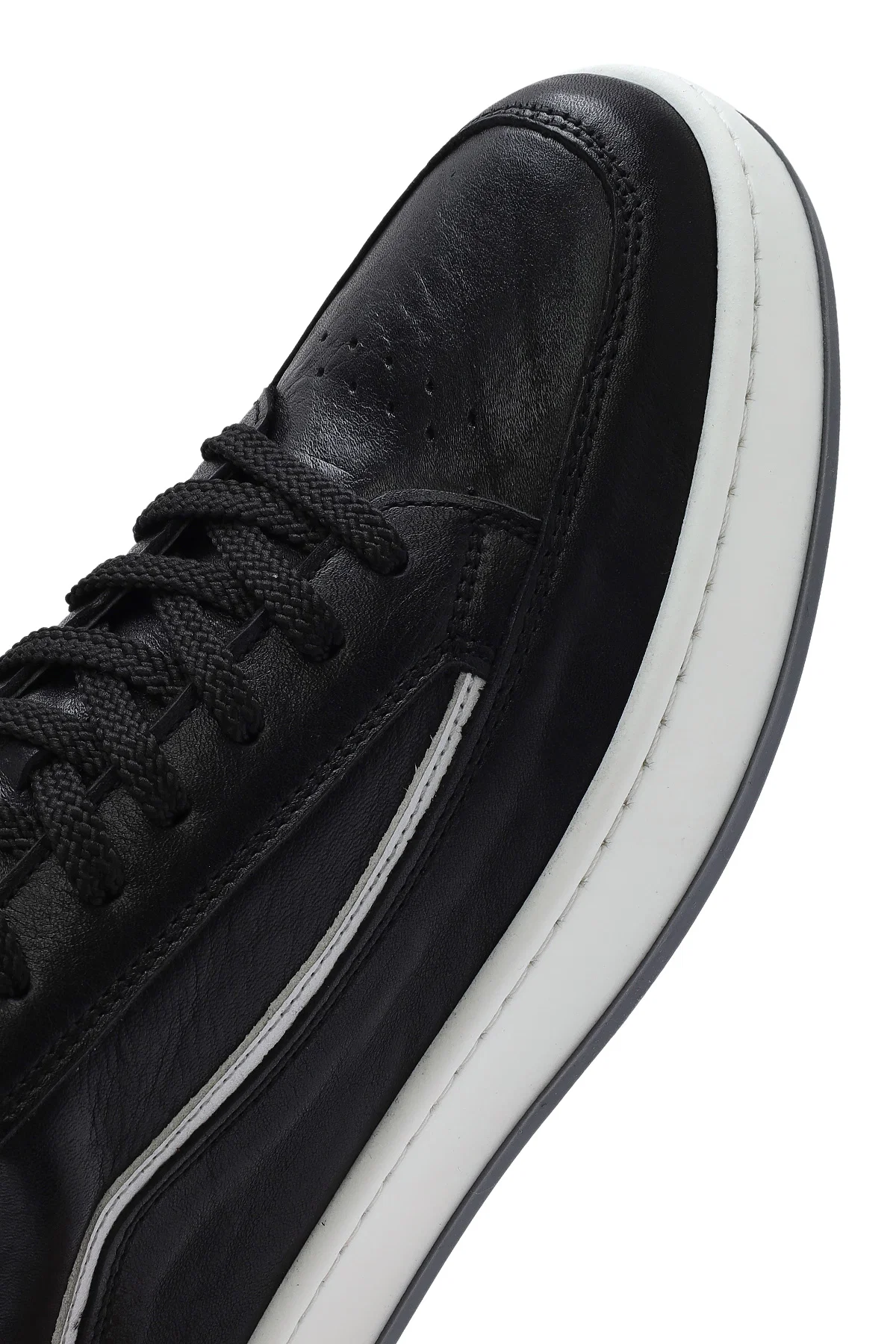Erkek Siyah Bağcıklı Deri Sneaker - Image 9