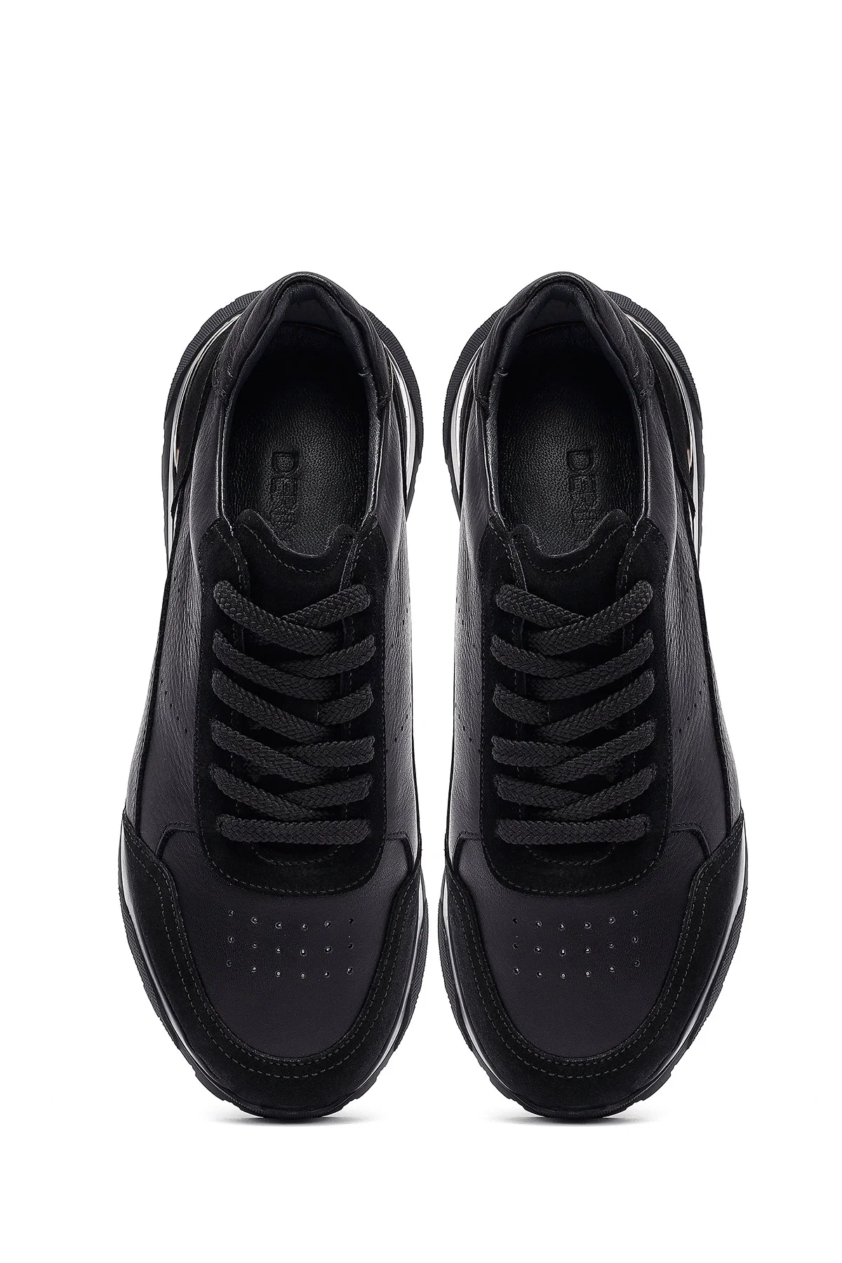 Erkek Siyah Bağcıklı Deri Sneaker - Image 7