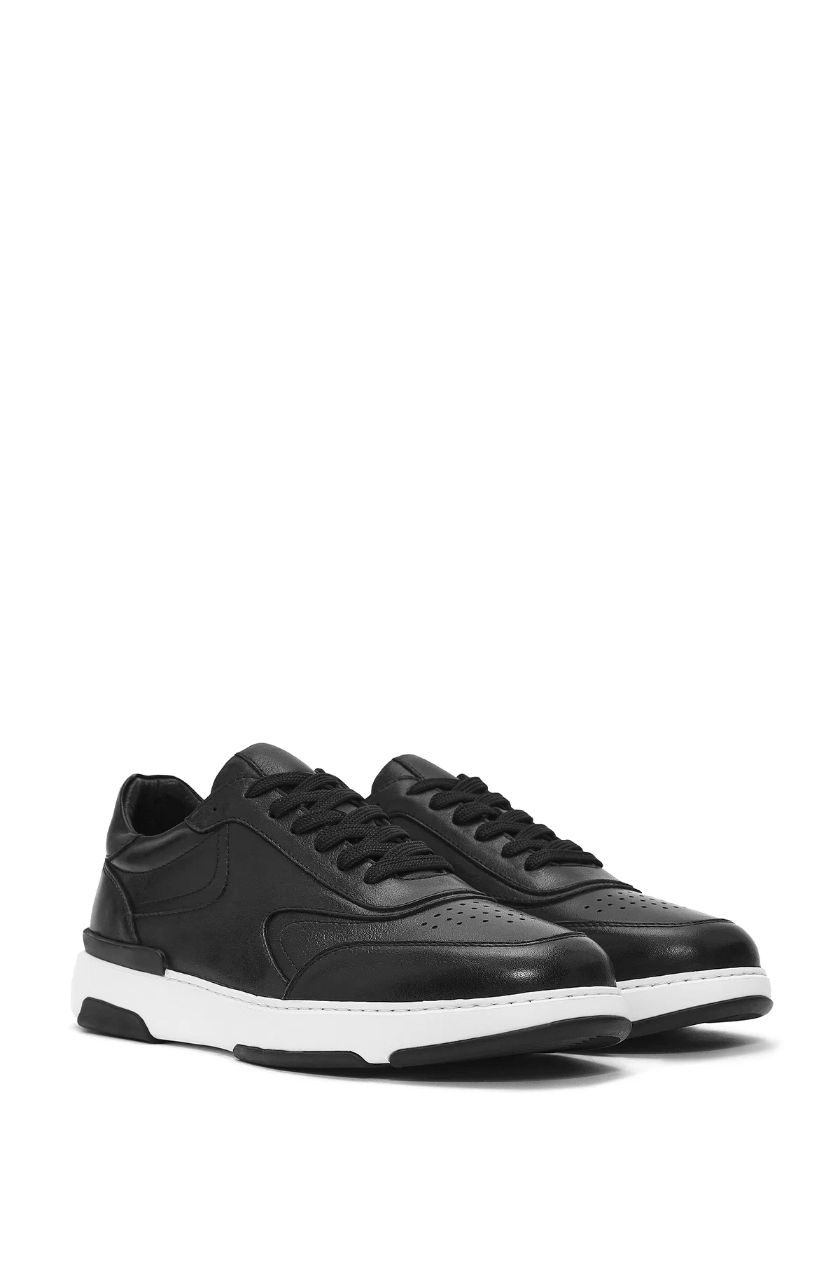 Erkek Siyah Bağcıklı Deri Sneaker - Image 3