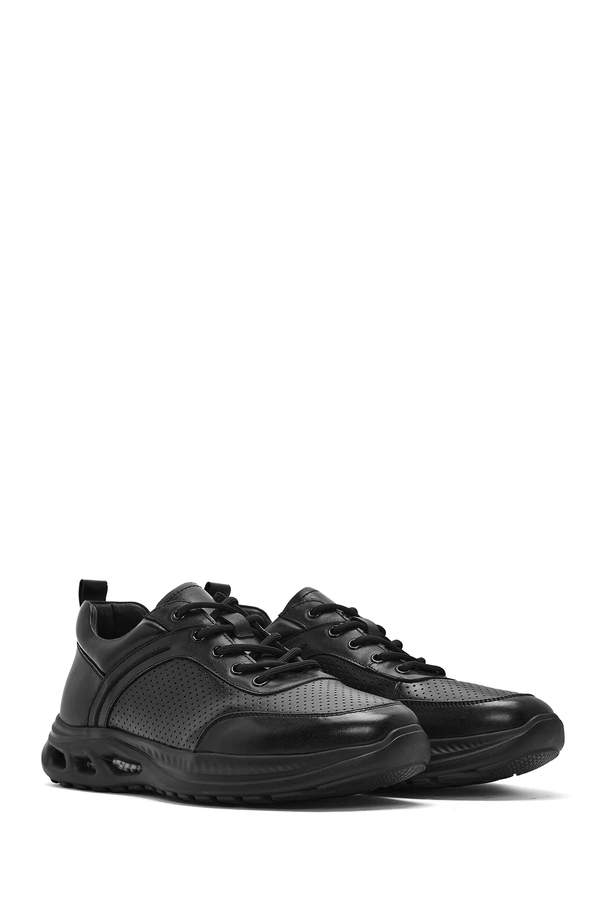 Erkek Siyah Bağcıklı Deri Sneaker - Image 3