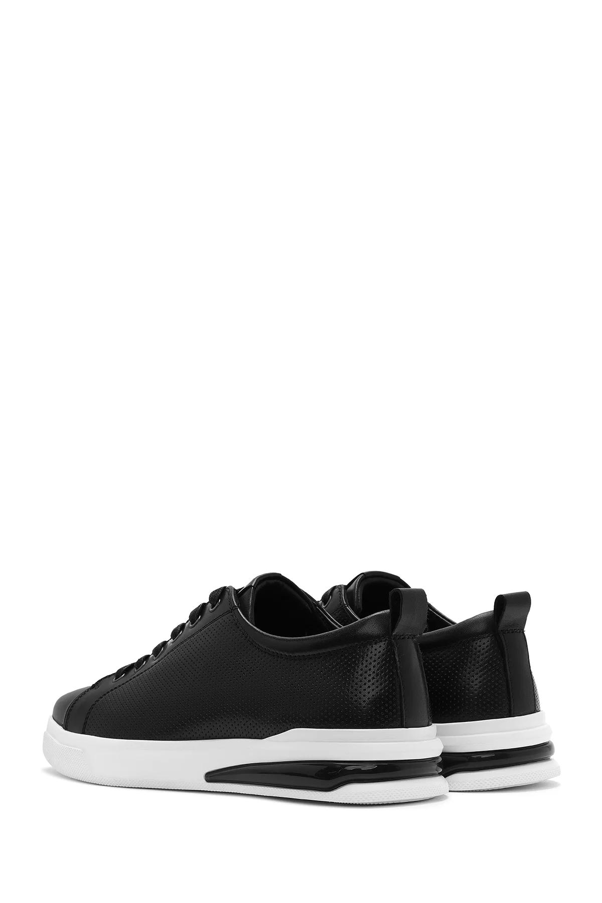 Erkek Siyah Bağcıklı Deri Sneaker - Image 5