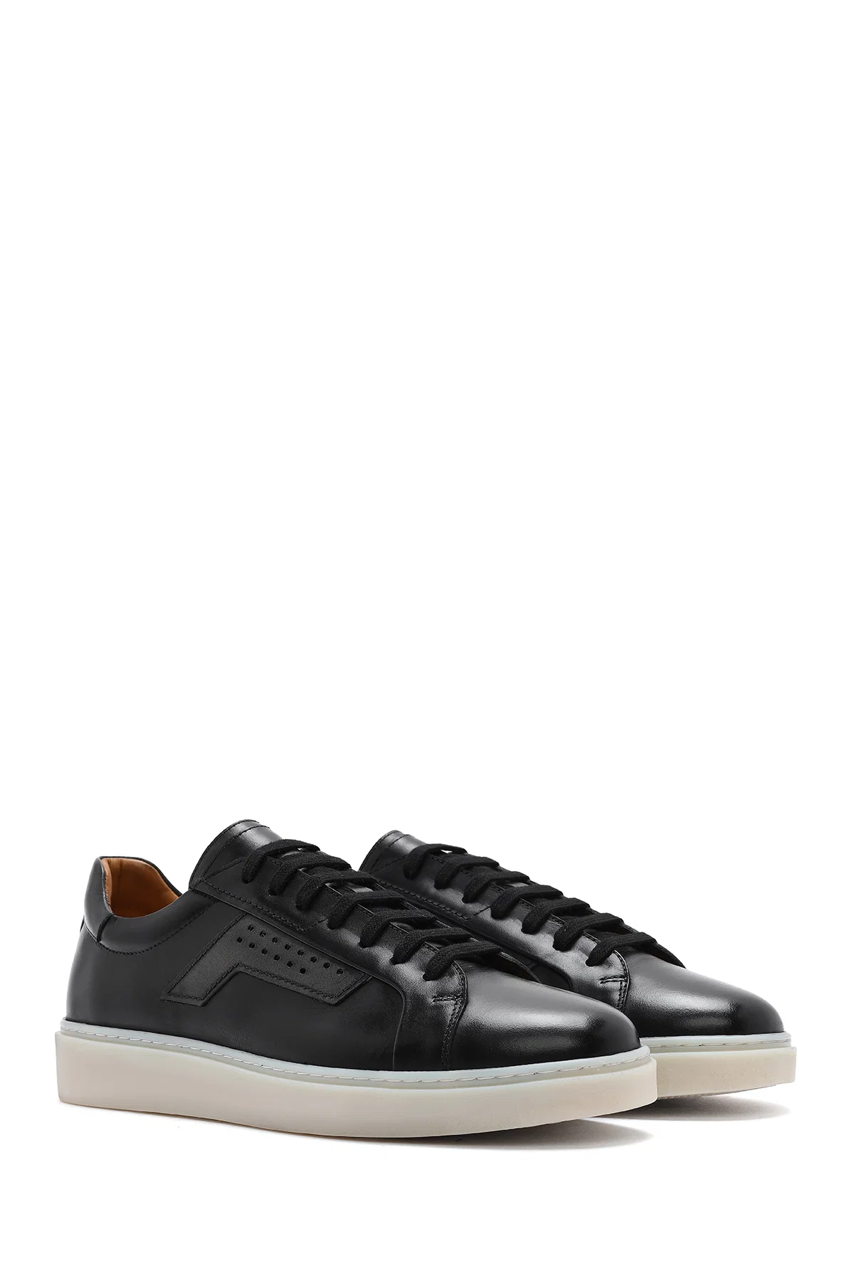 Erkek Siyah Bağcıklı Deri Sneaker - Image 3