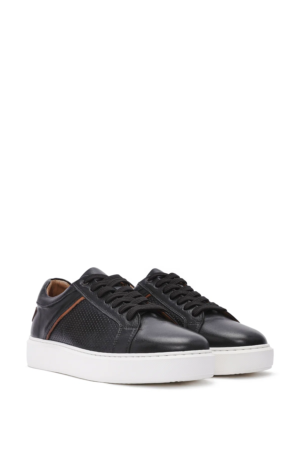 Erkek Siyah Bağcıklı Deri Sneaker - Image 3