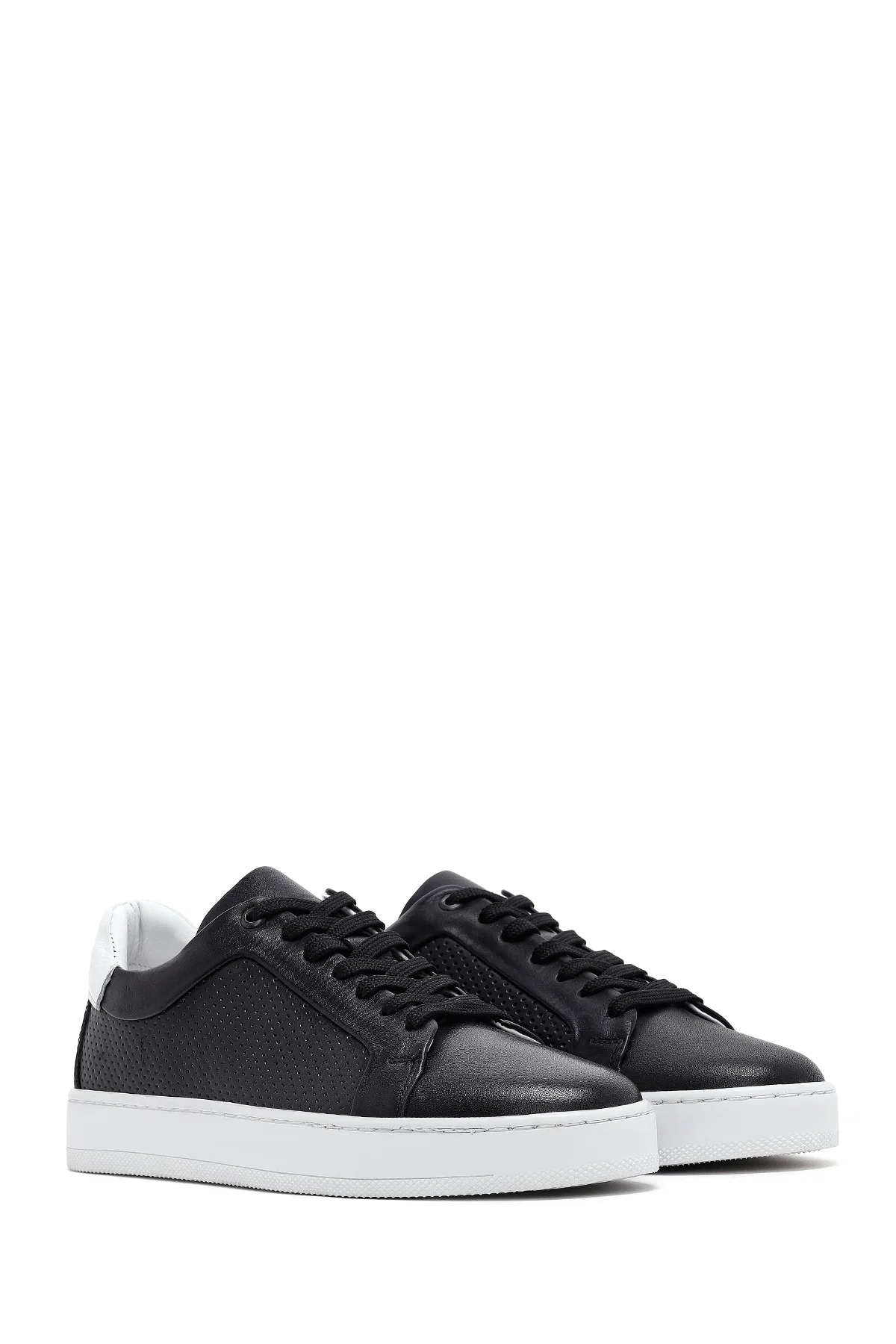 Erkek Siyah Bağcıklı Deri Sneaker - Image 3