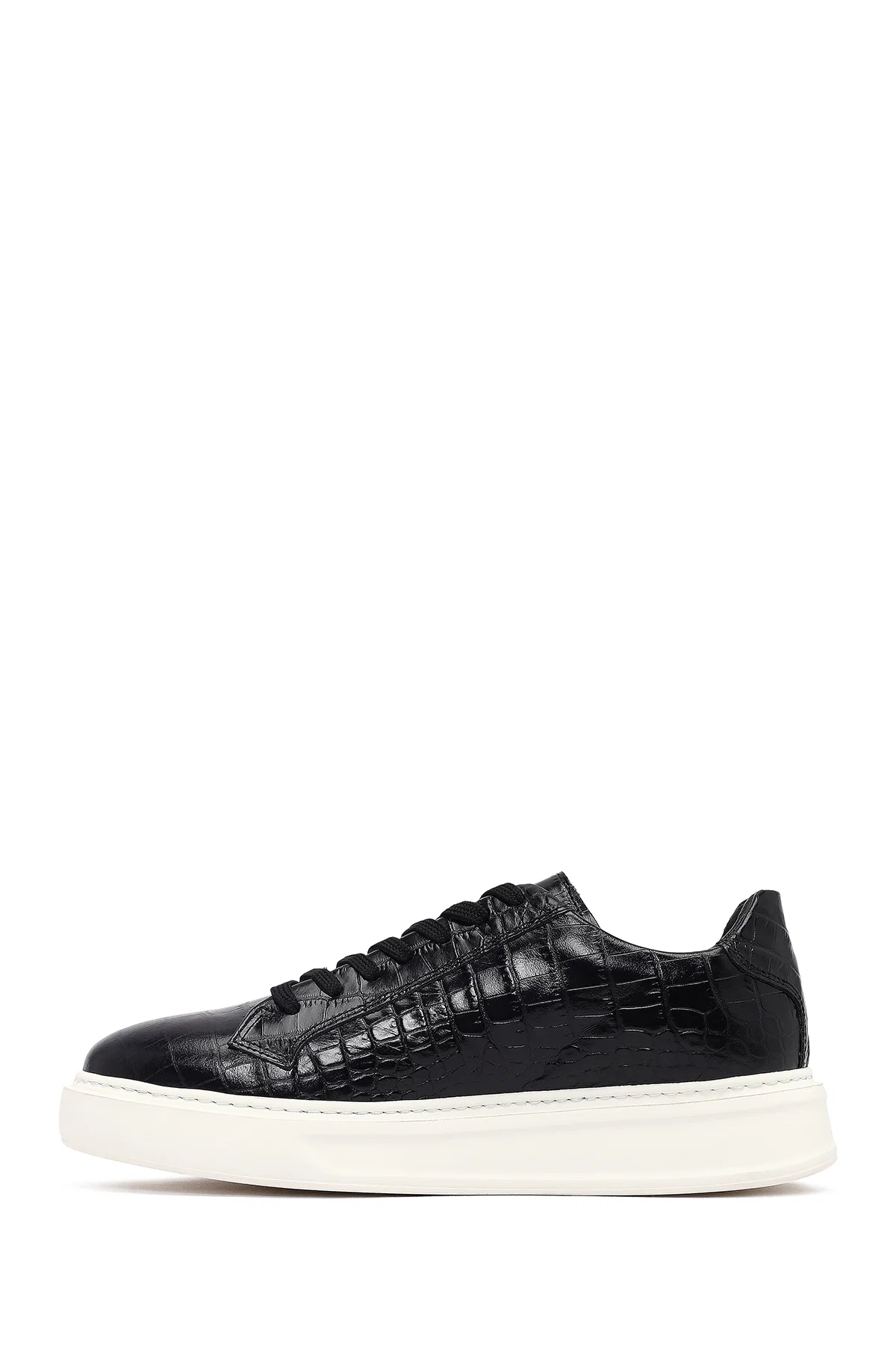 Erkek Siyah Kroko Bağcıklı Deri Sneaker - Image 2
